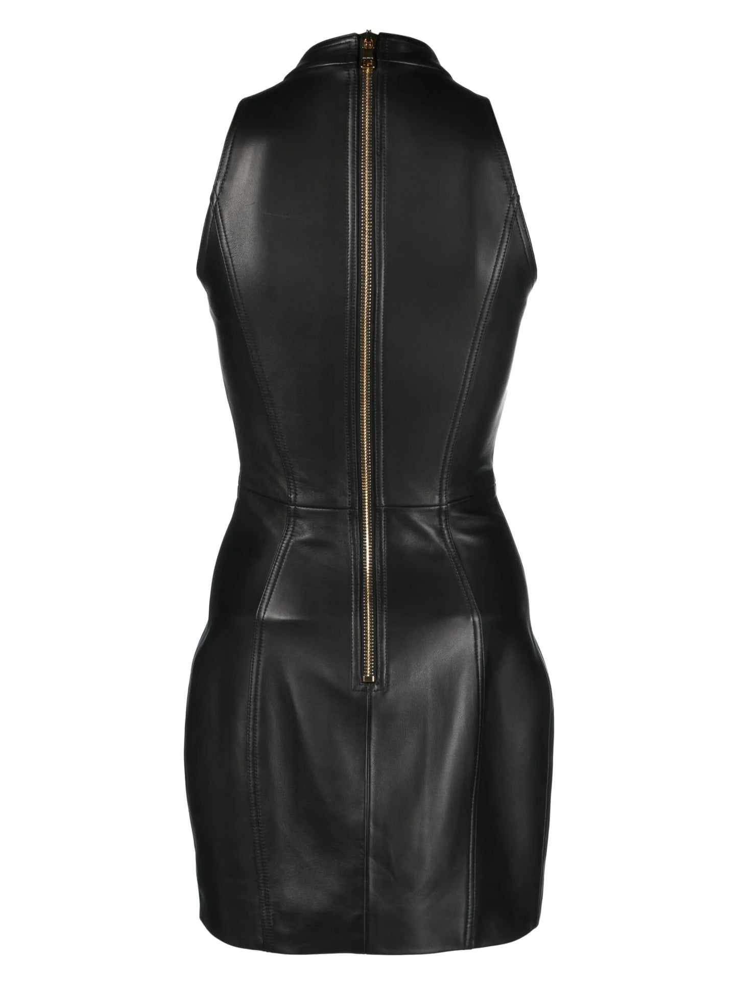 sleeveless leather minidress