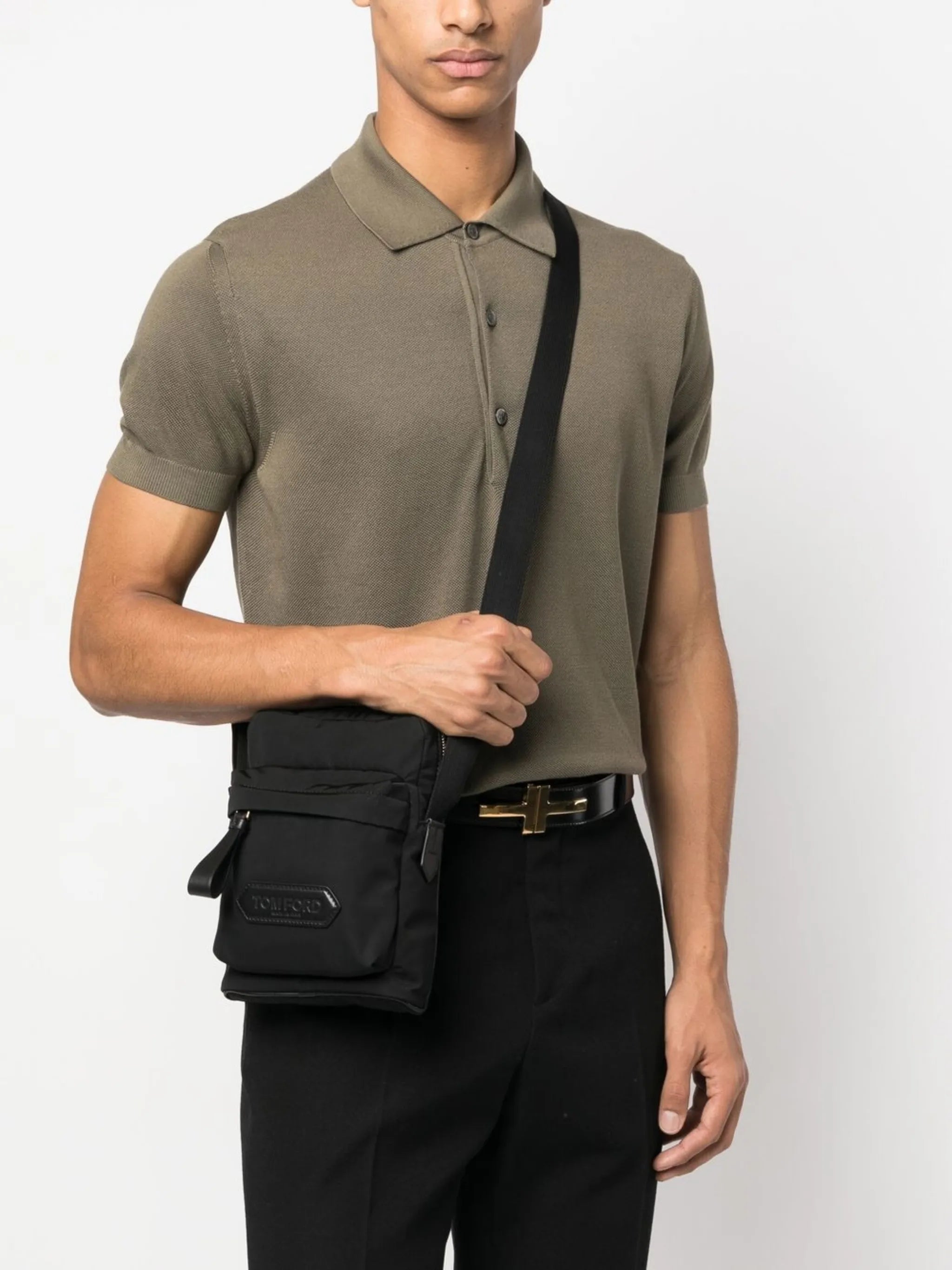 logo-patch zip-up messenger bag