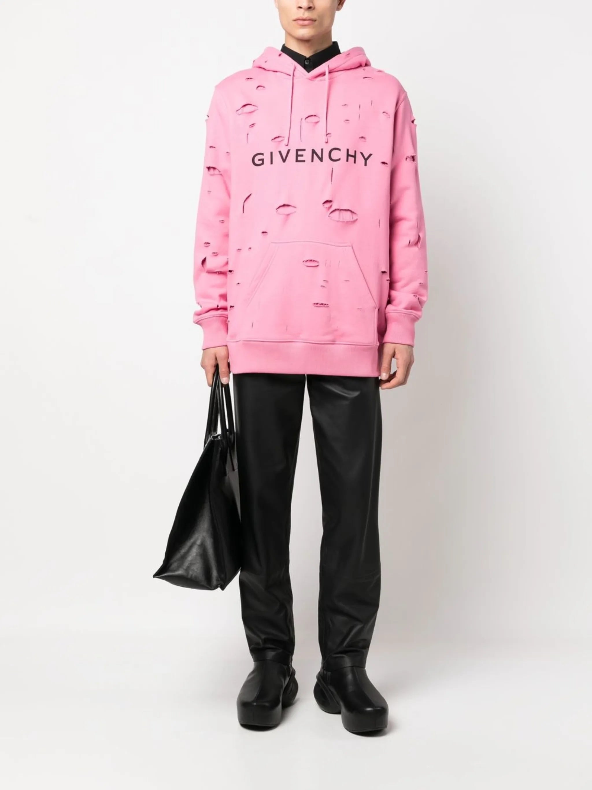 logo-print distressed hoodie