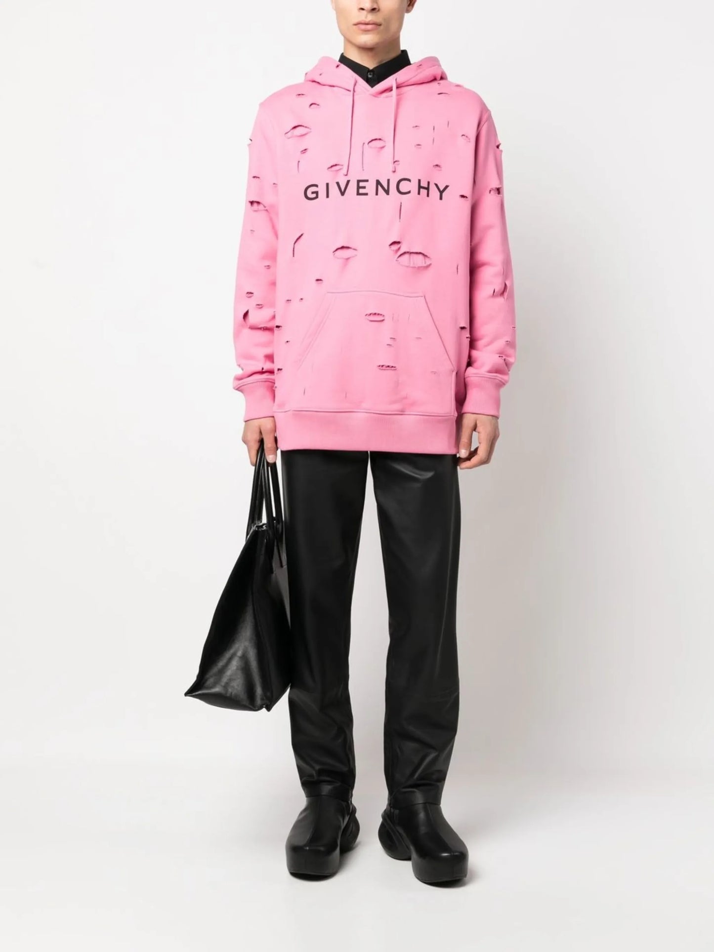 logo-print distressed hoodie