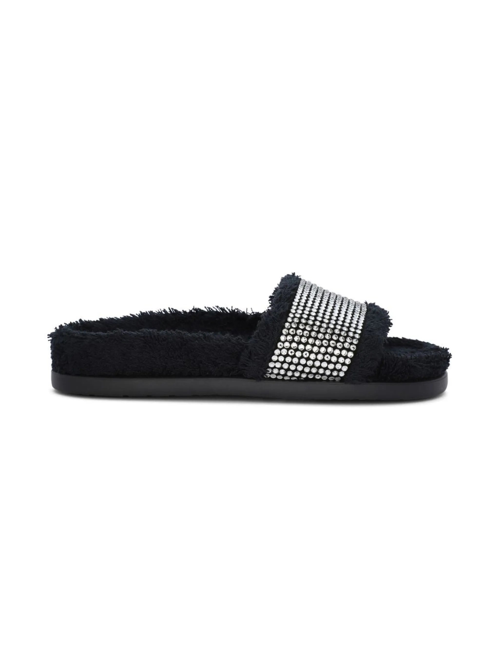 rhinestone-embellished terrycloth slides