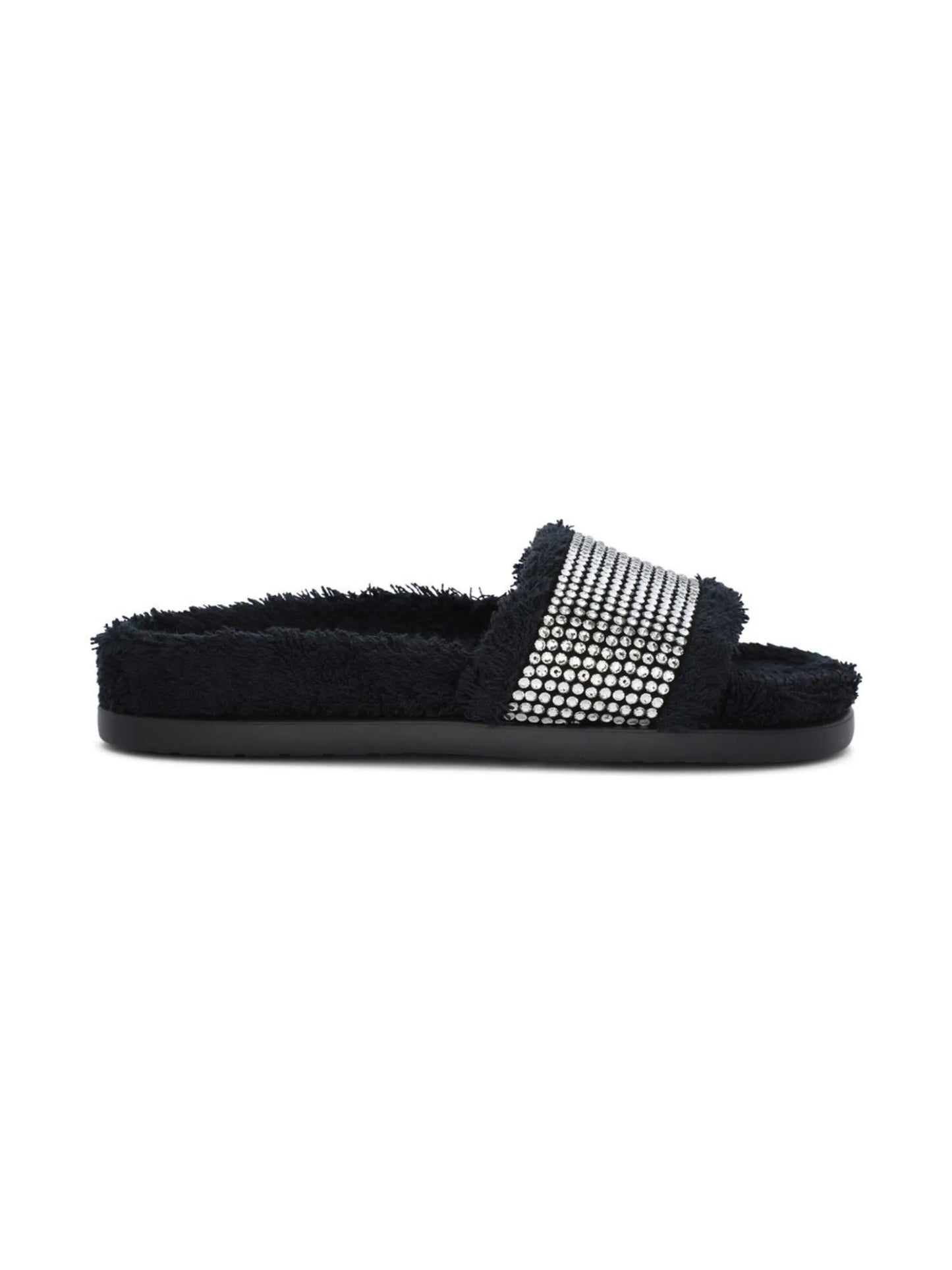 rhinestone-embellished terrycloth slides