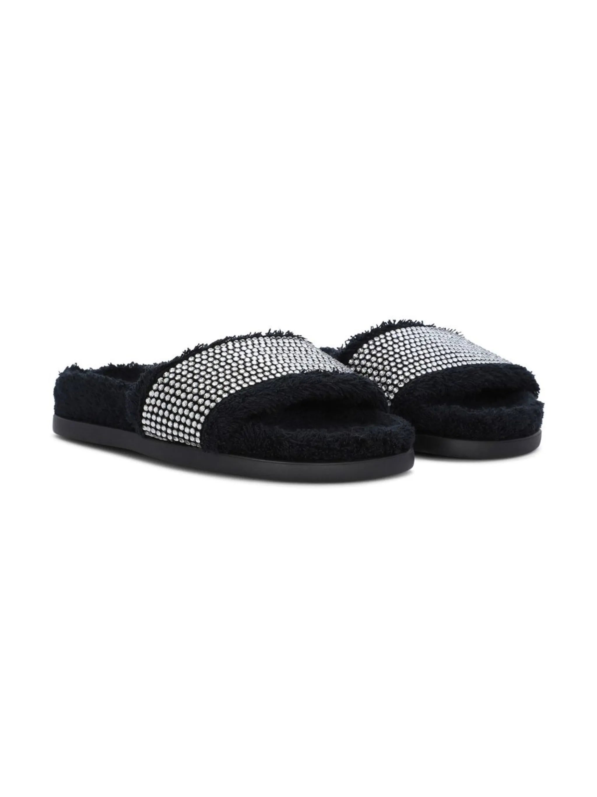 rhinestone-embellished terrycloth slides