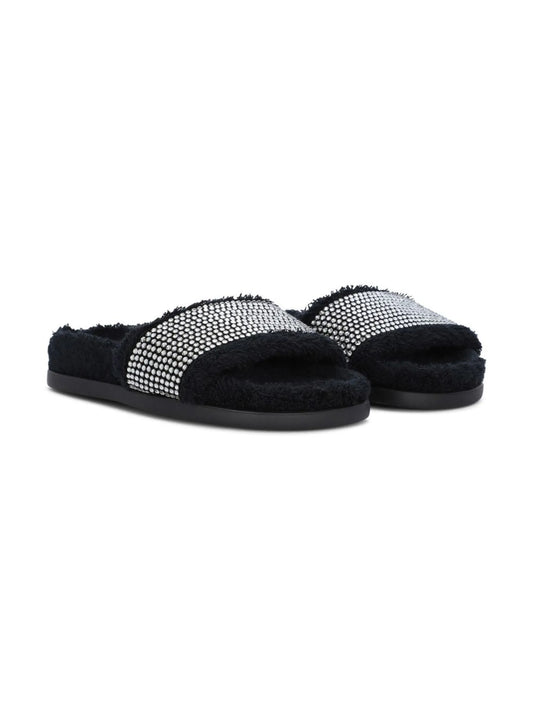 rhinestone-embellished terrycloth slides
