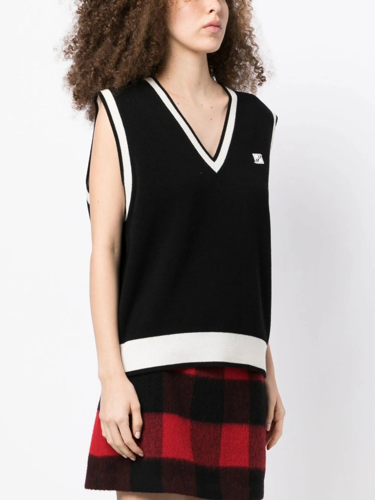 logo-patch wool-blend vest