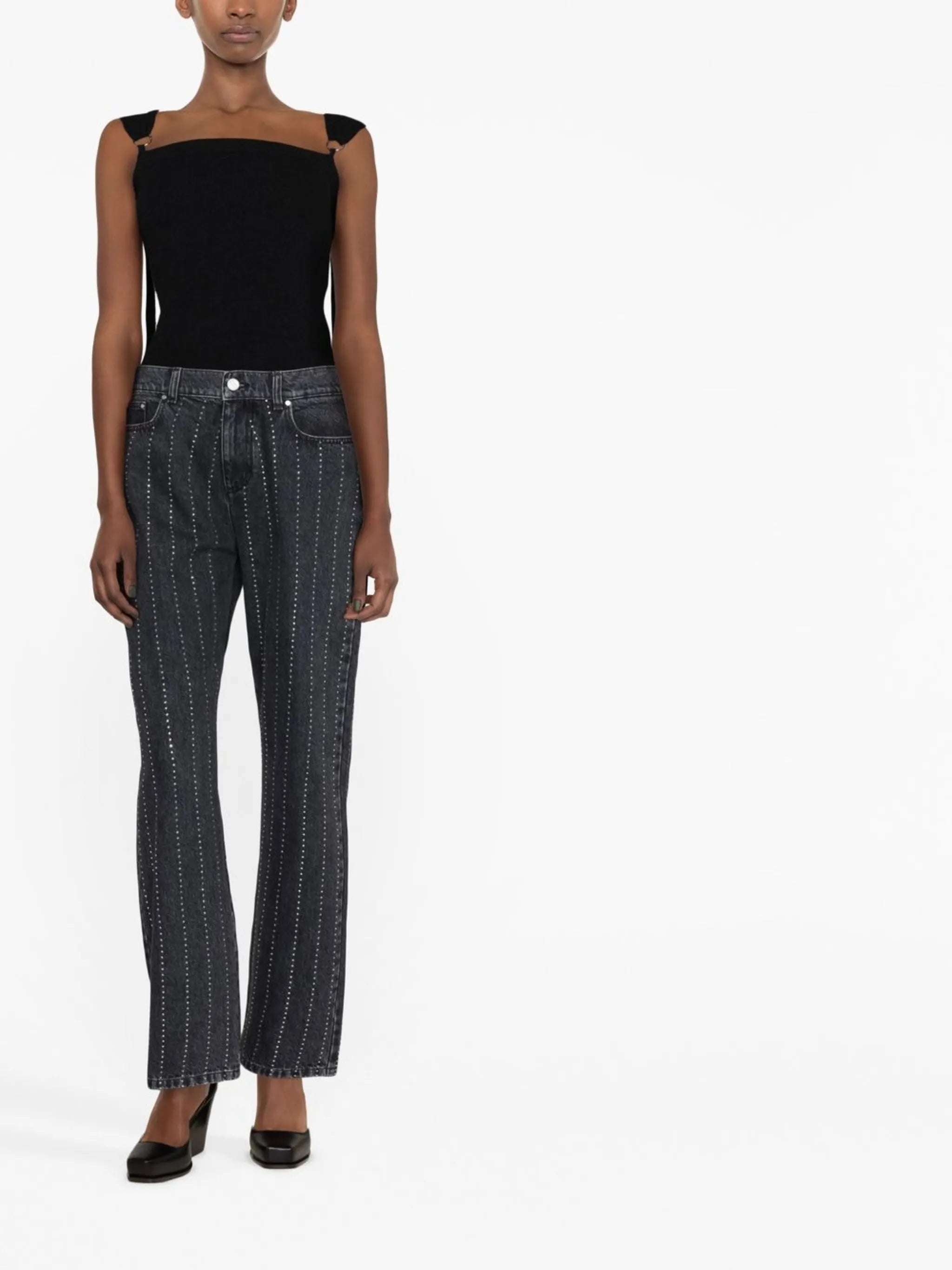 rhinestone-embellished denim jeans