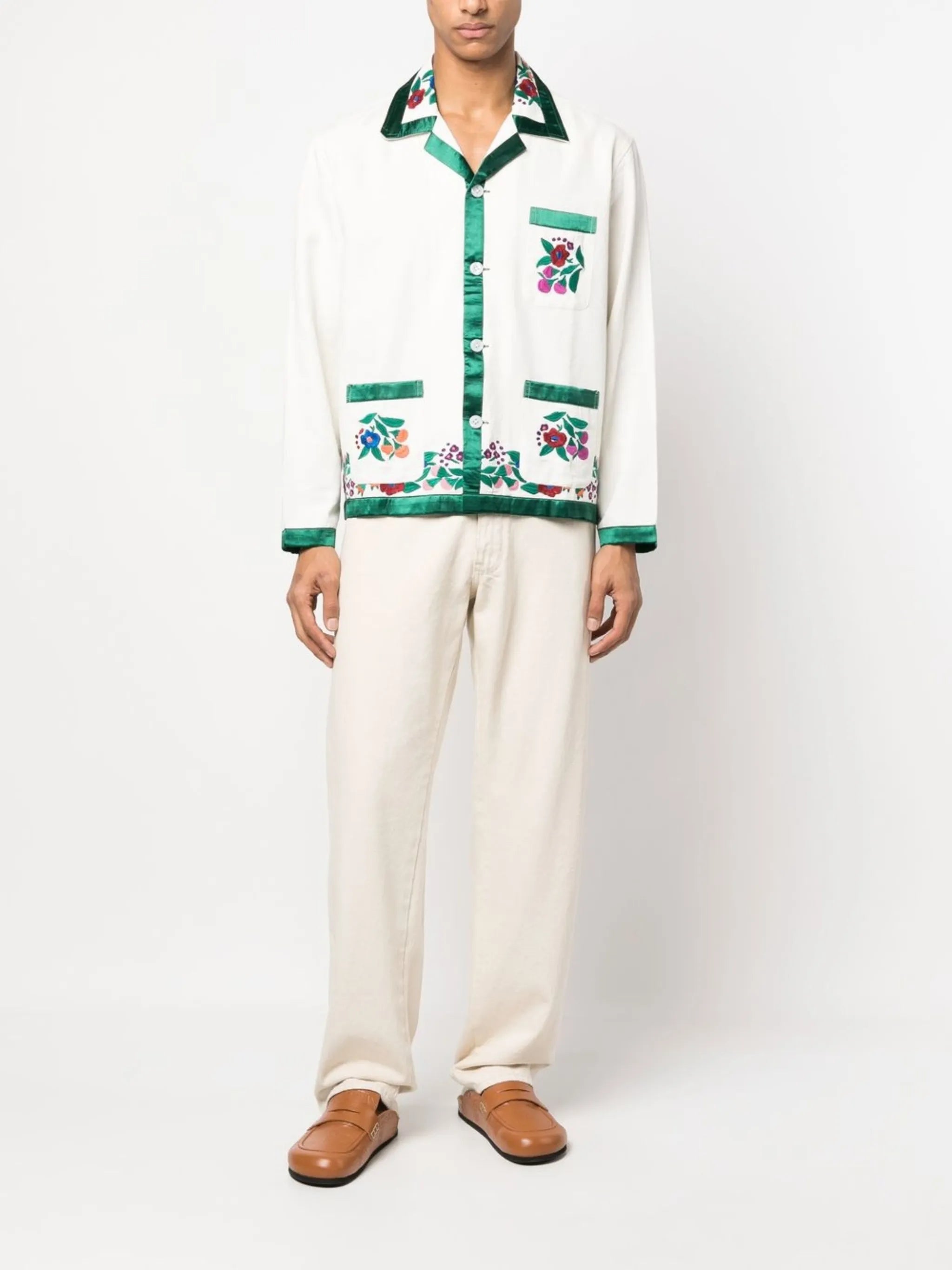 embroidered-detail button shirt