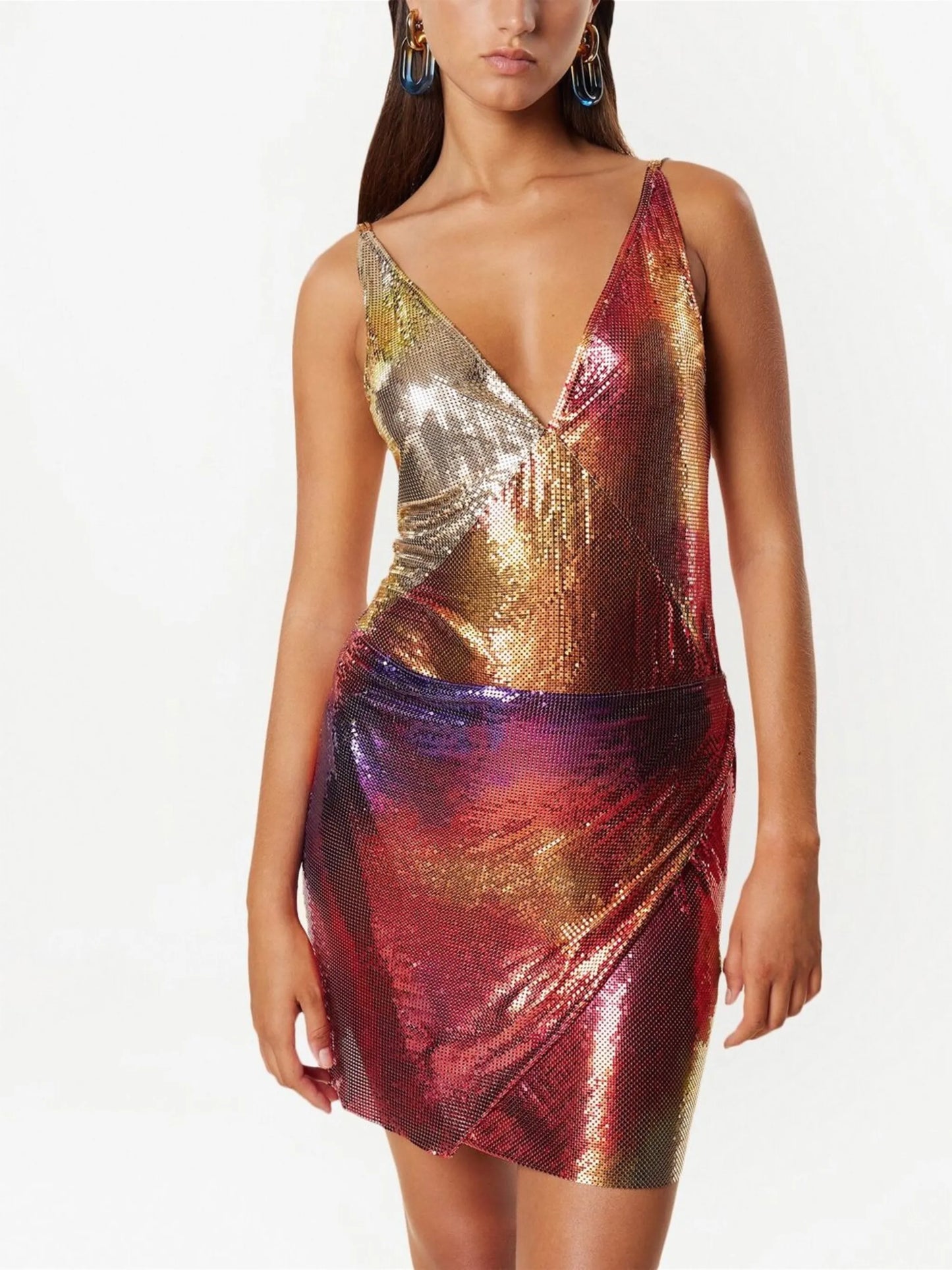 V-neck pixelated minidress