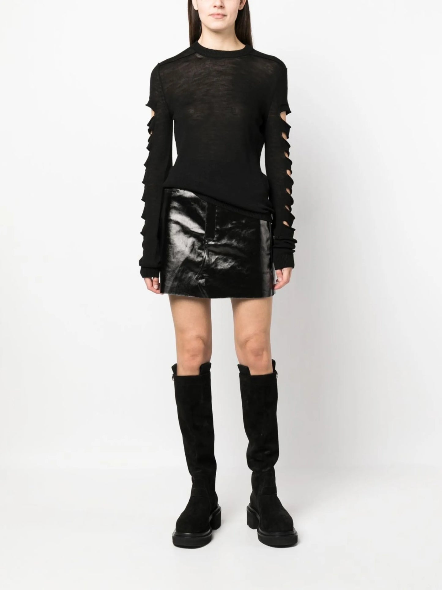 distressed long-sleeve jumper