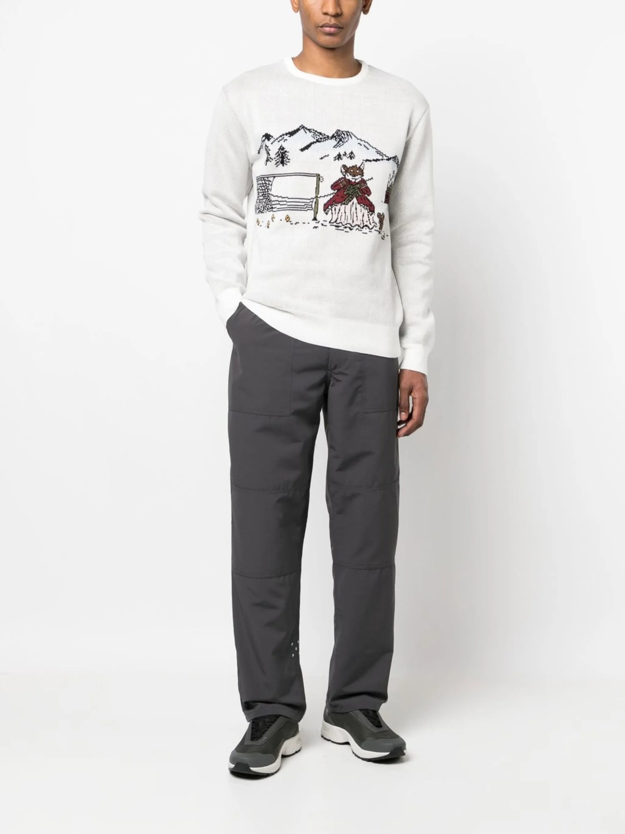 intarsia-knit crew neck jumper