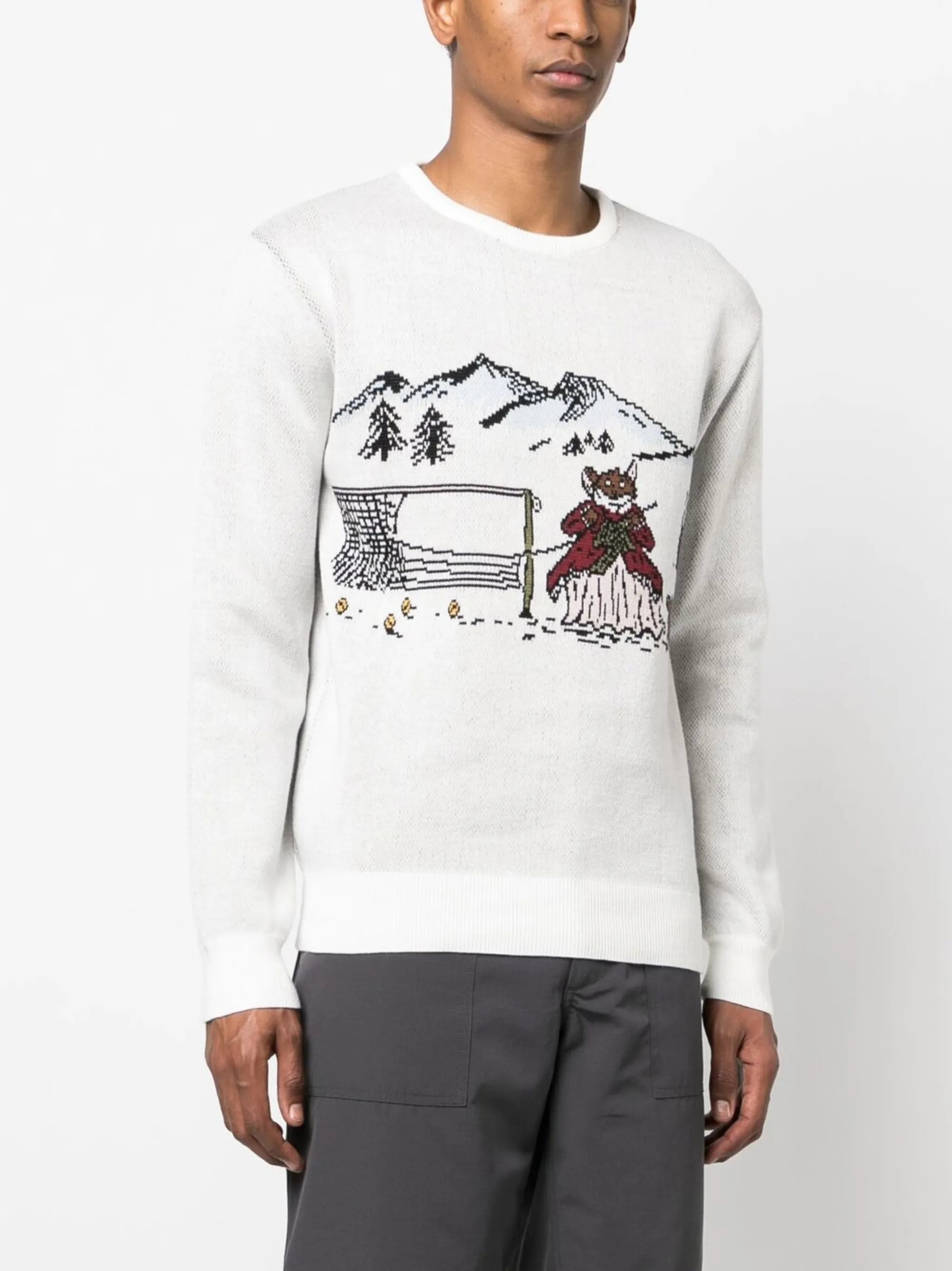 intarsia-knit crew neck jumper