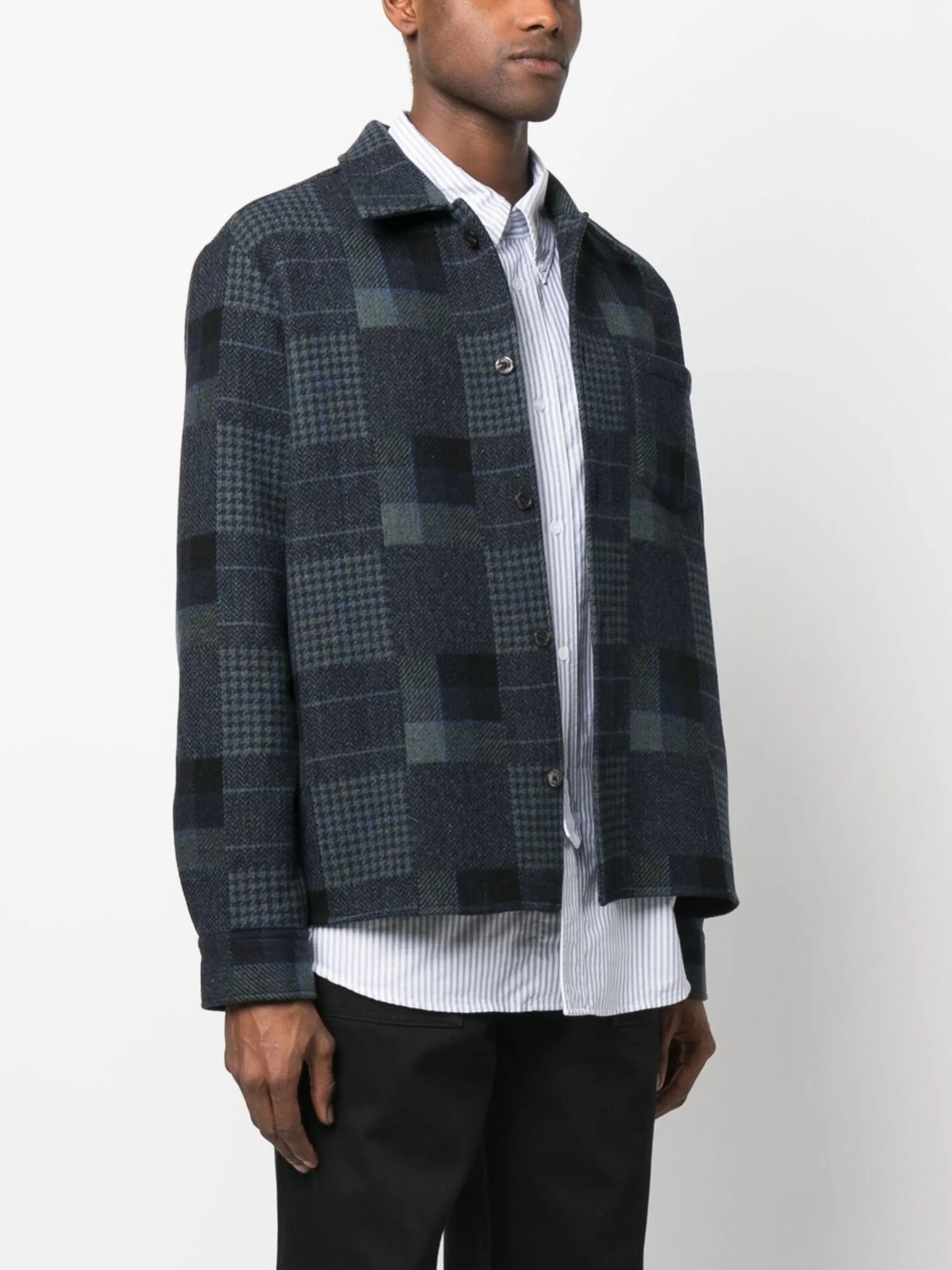 patchwork-print shirt jacket