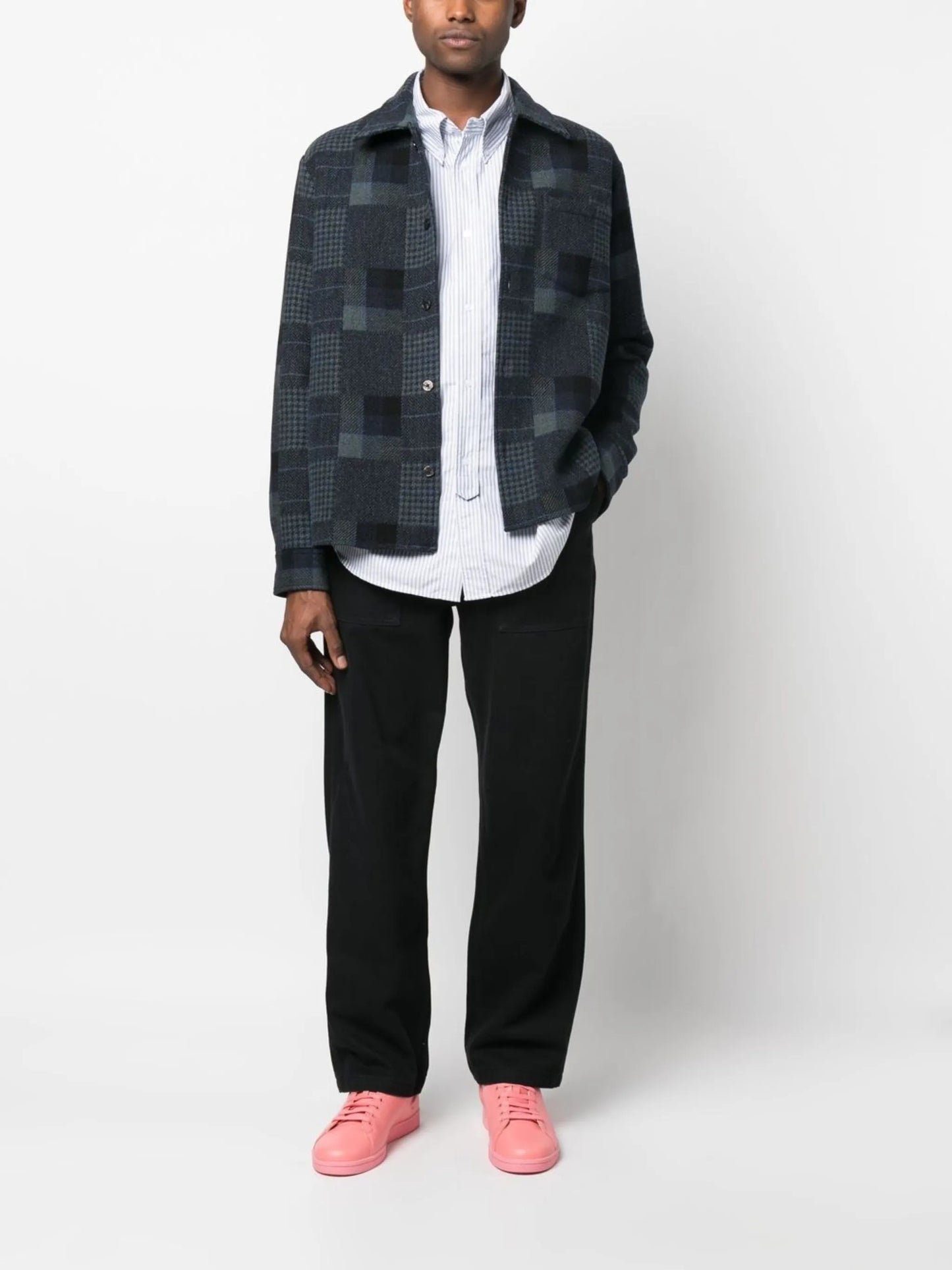patchwork-print shirt jacket