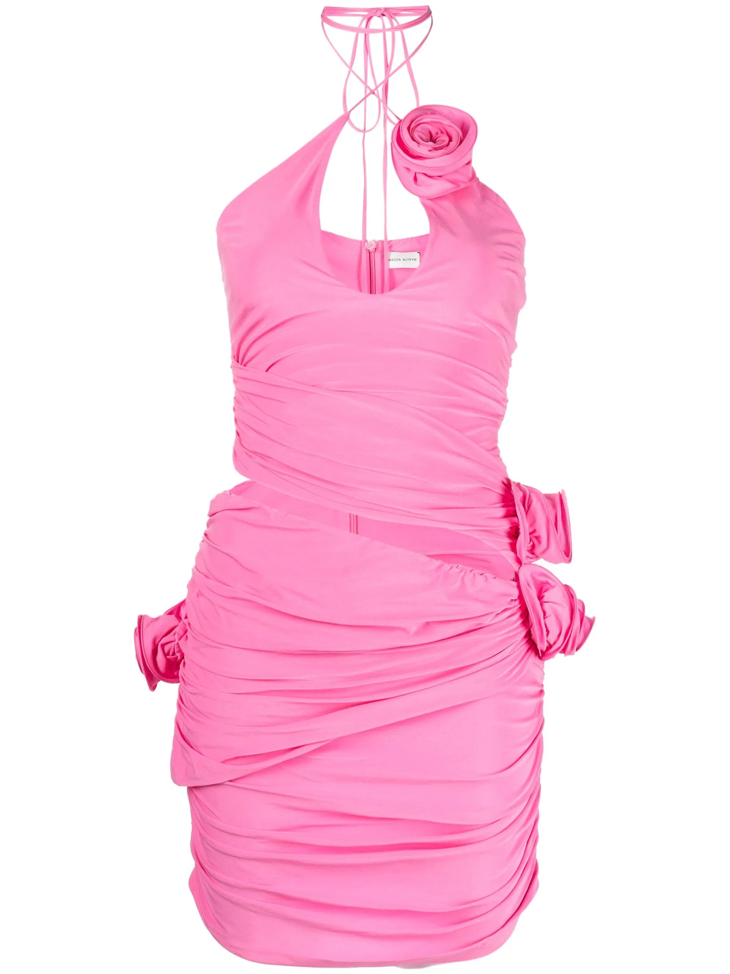 flower-appliqué cut-out minidress