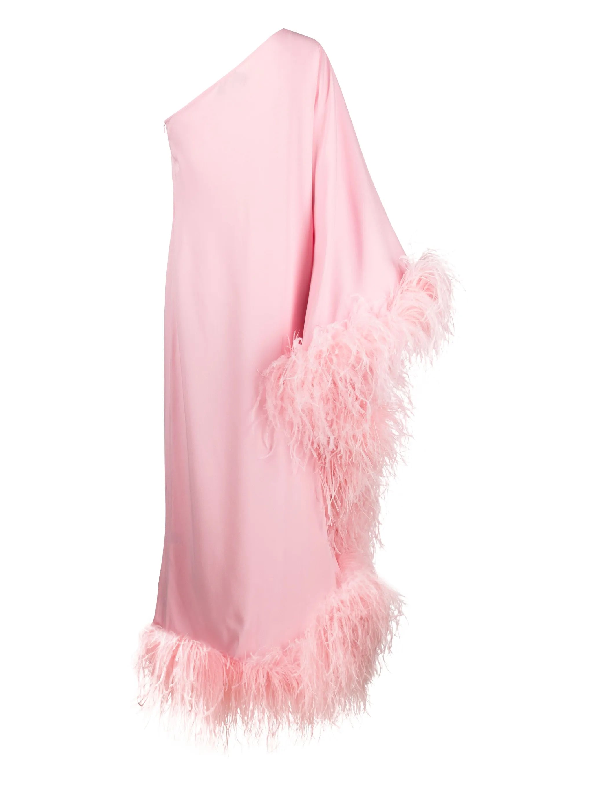 Ubud feather-trim one-shoulder gown