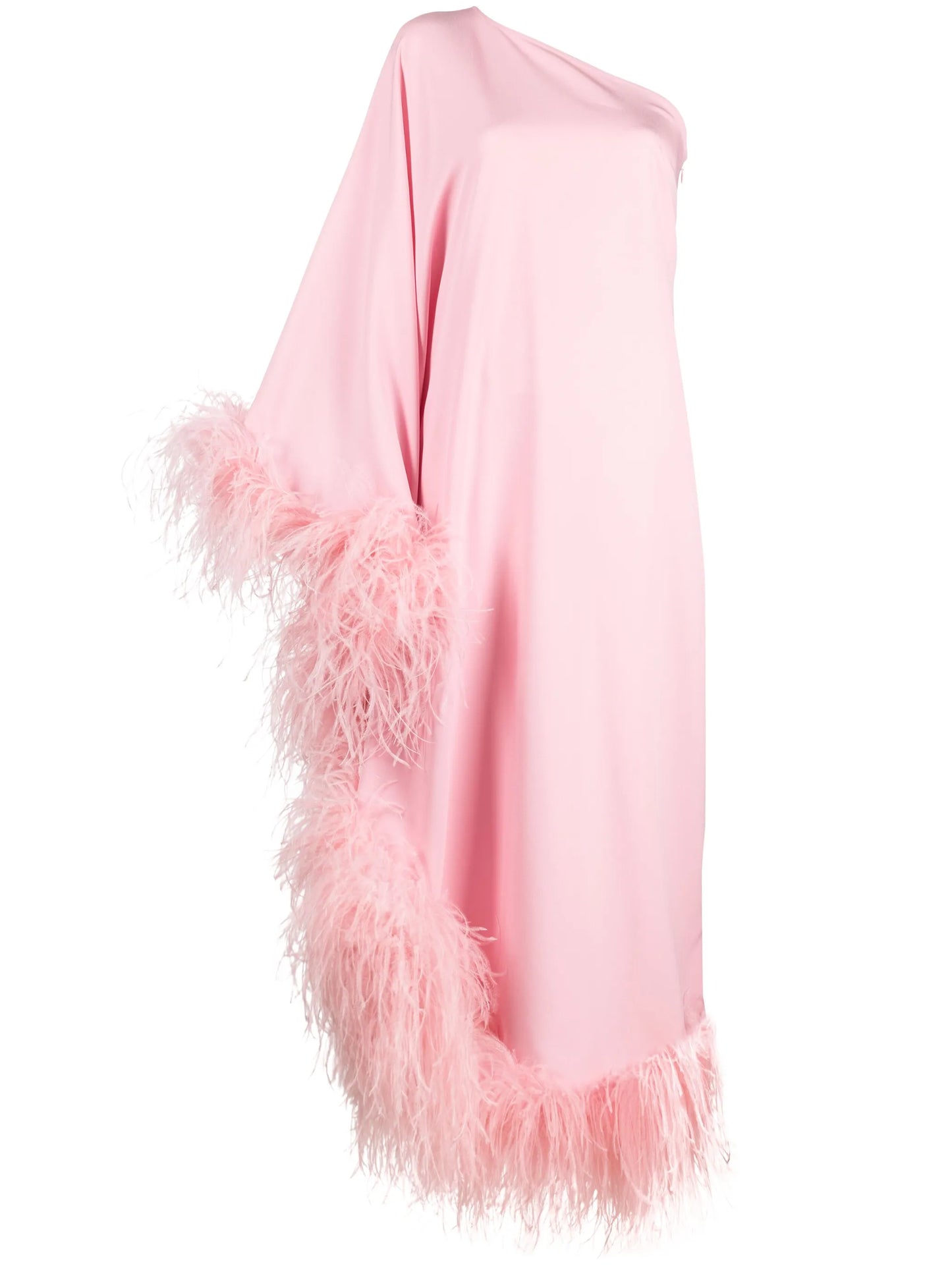 Ubud feather-trim one-shoulder gown
