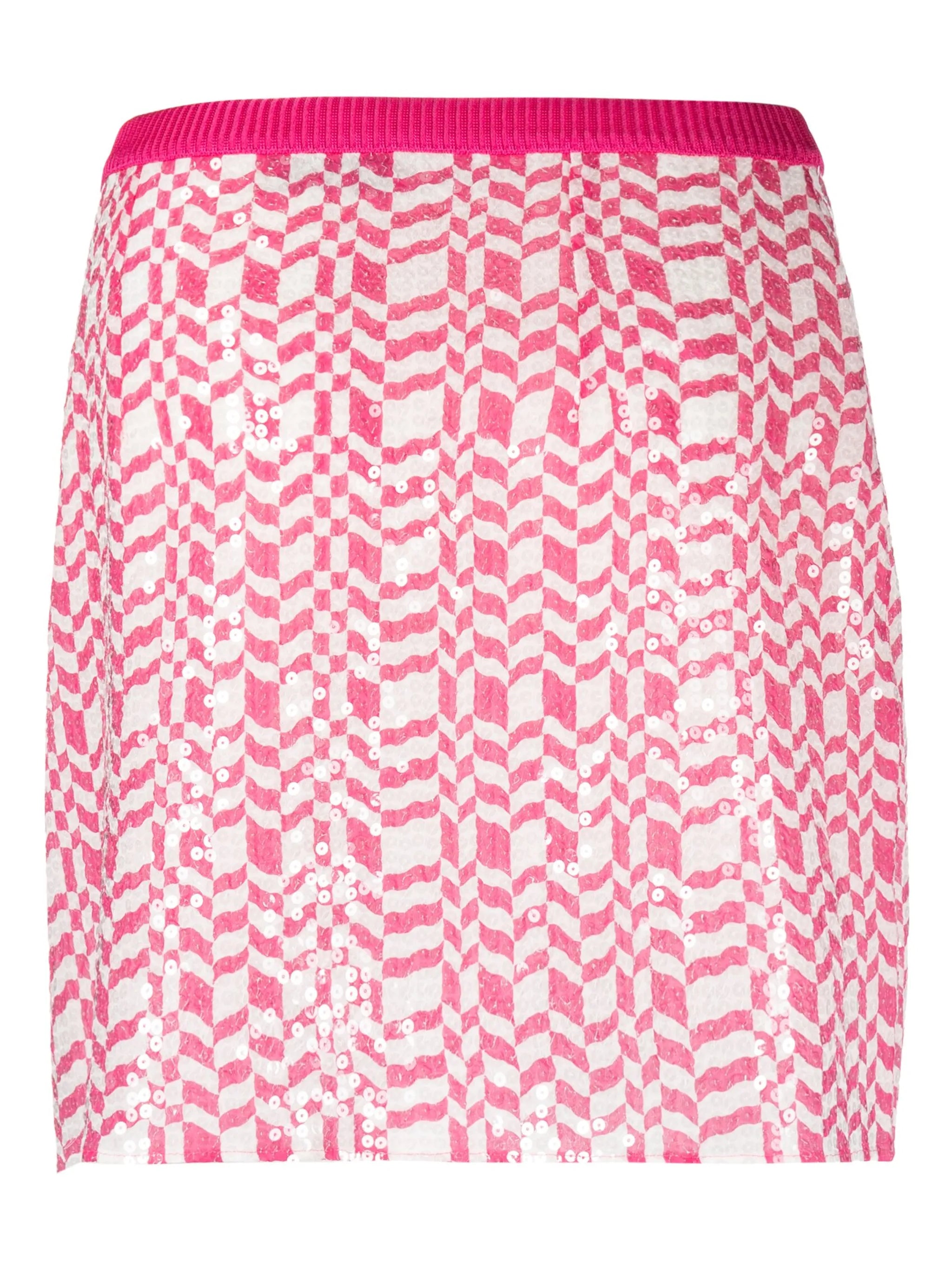 sequinned geometric-print silk miniskirt
