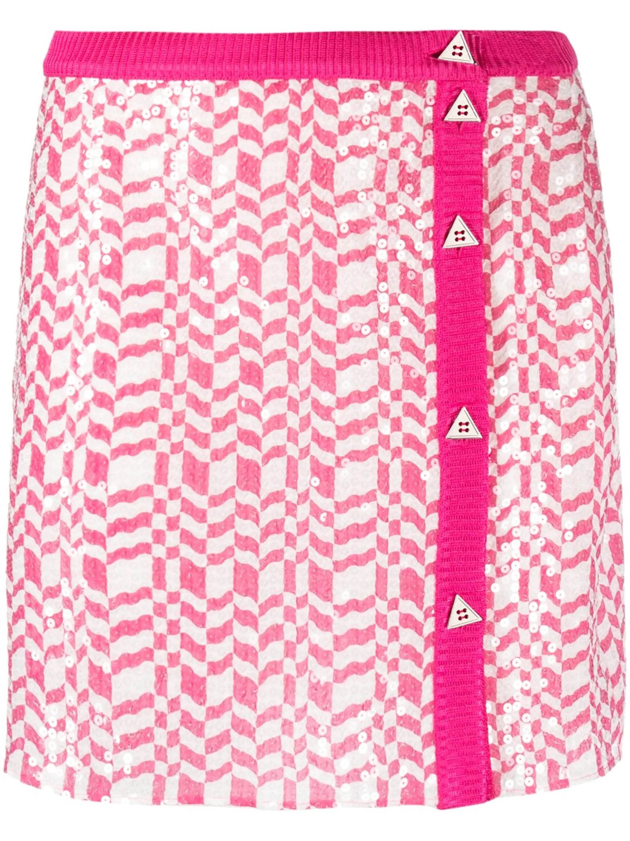 sequinned geometric-print silk miniskirt