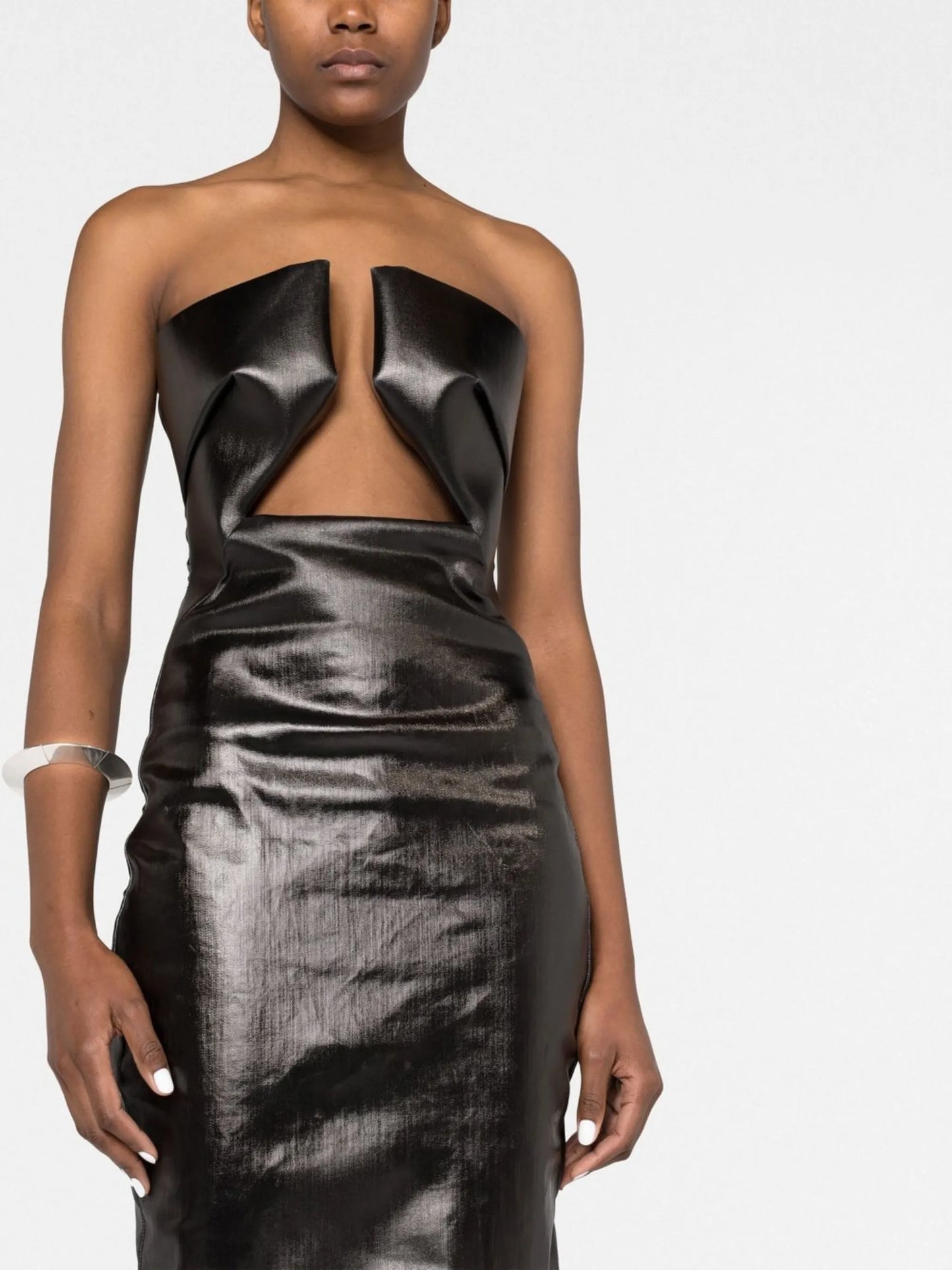 Prong strapless cut-out gown