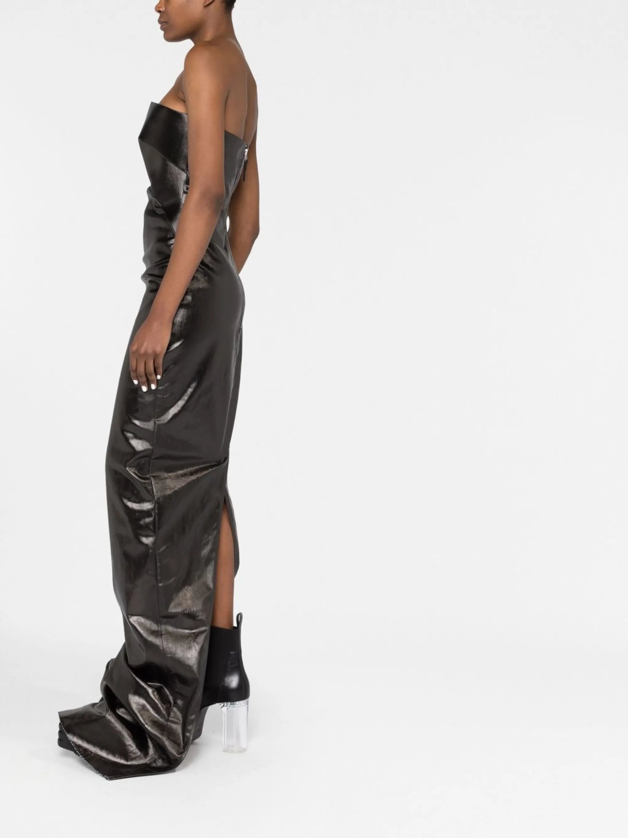 Prong strapless cut-out gown