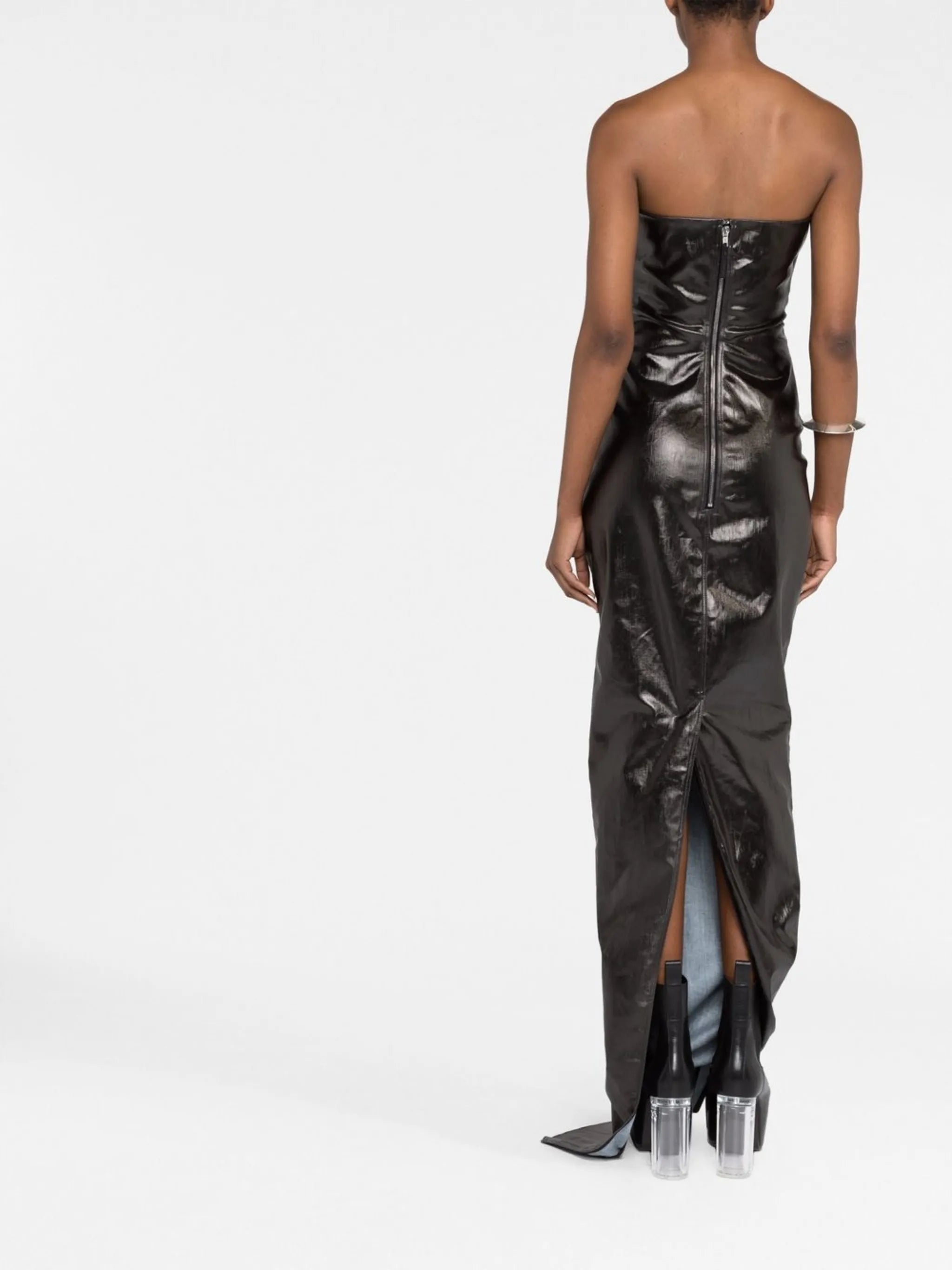 Prong strapless cut-out gown