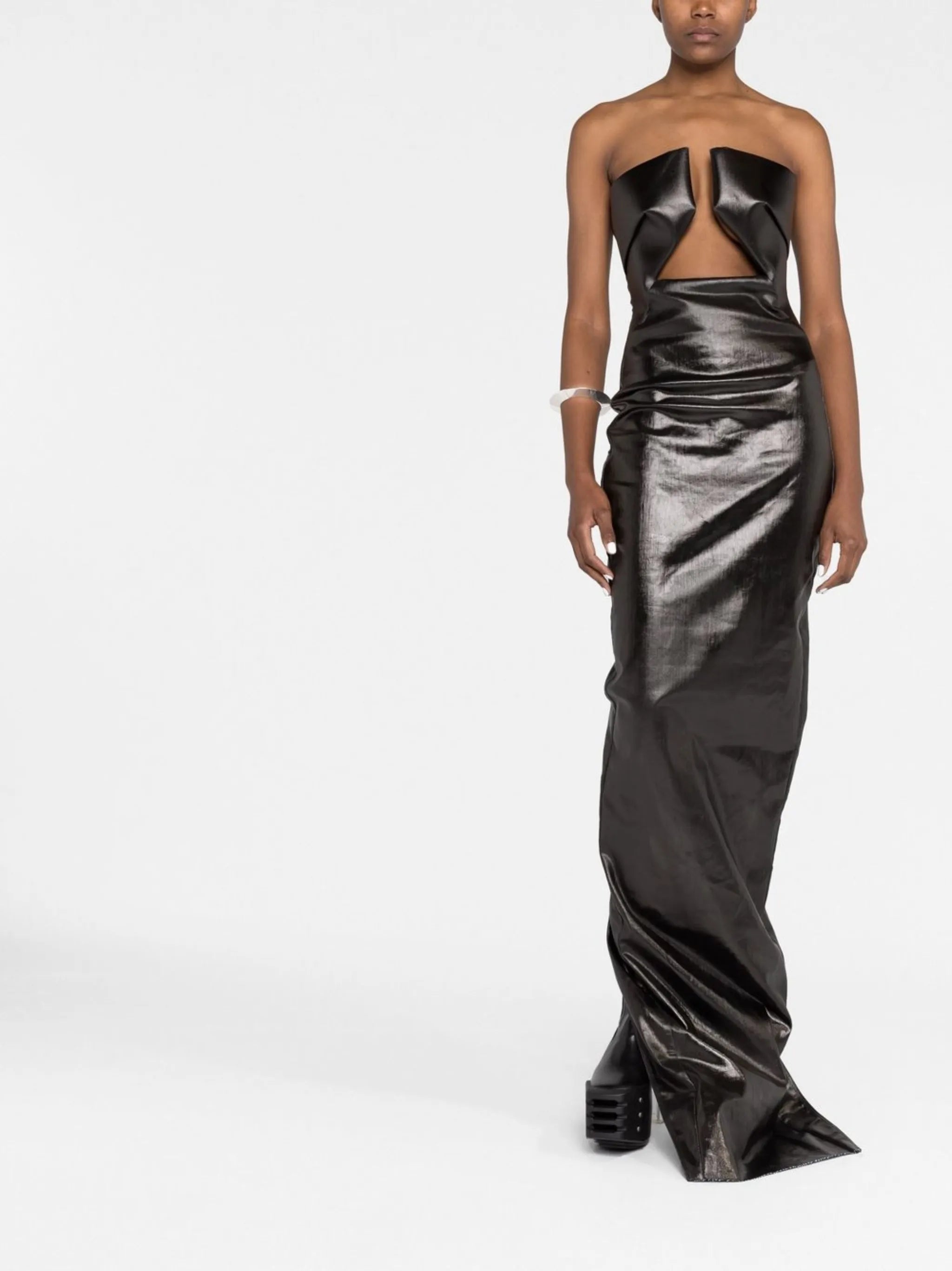 Prong strapless cut-out gown