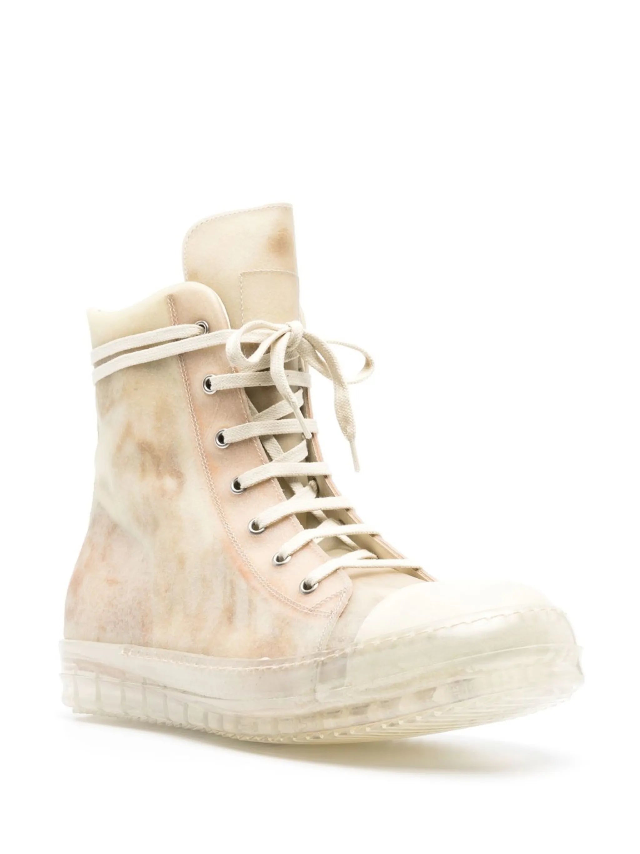 Beige Distressed Effect Lace Up Sneakers