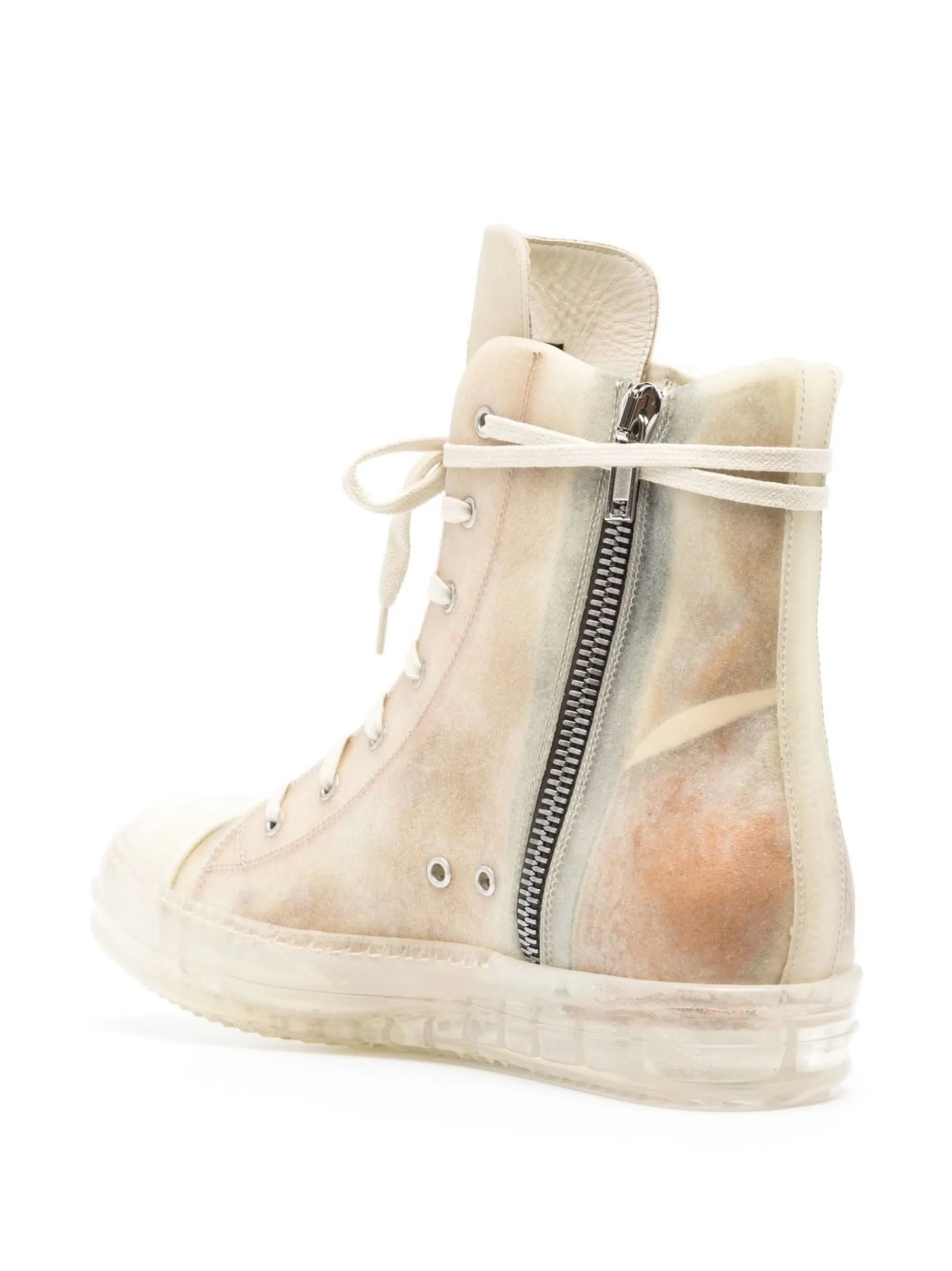 Beige Distressed Effect Lace Up Sneakers
