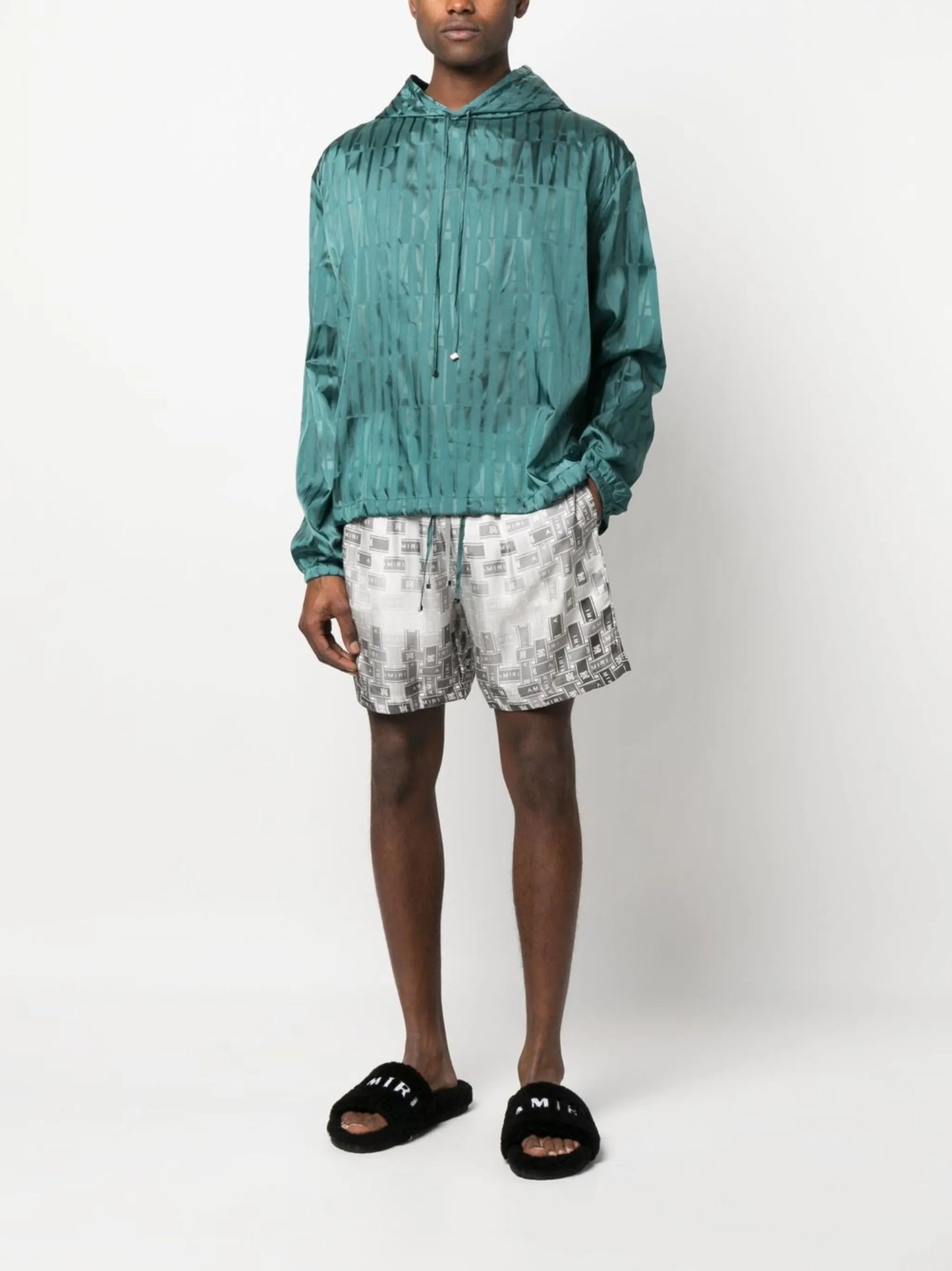 logo-jacquard drawstring hoodie