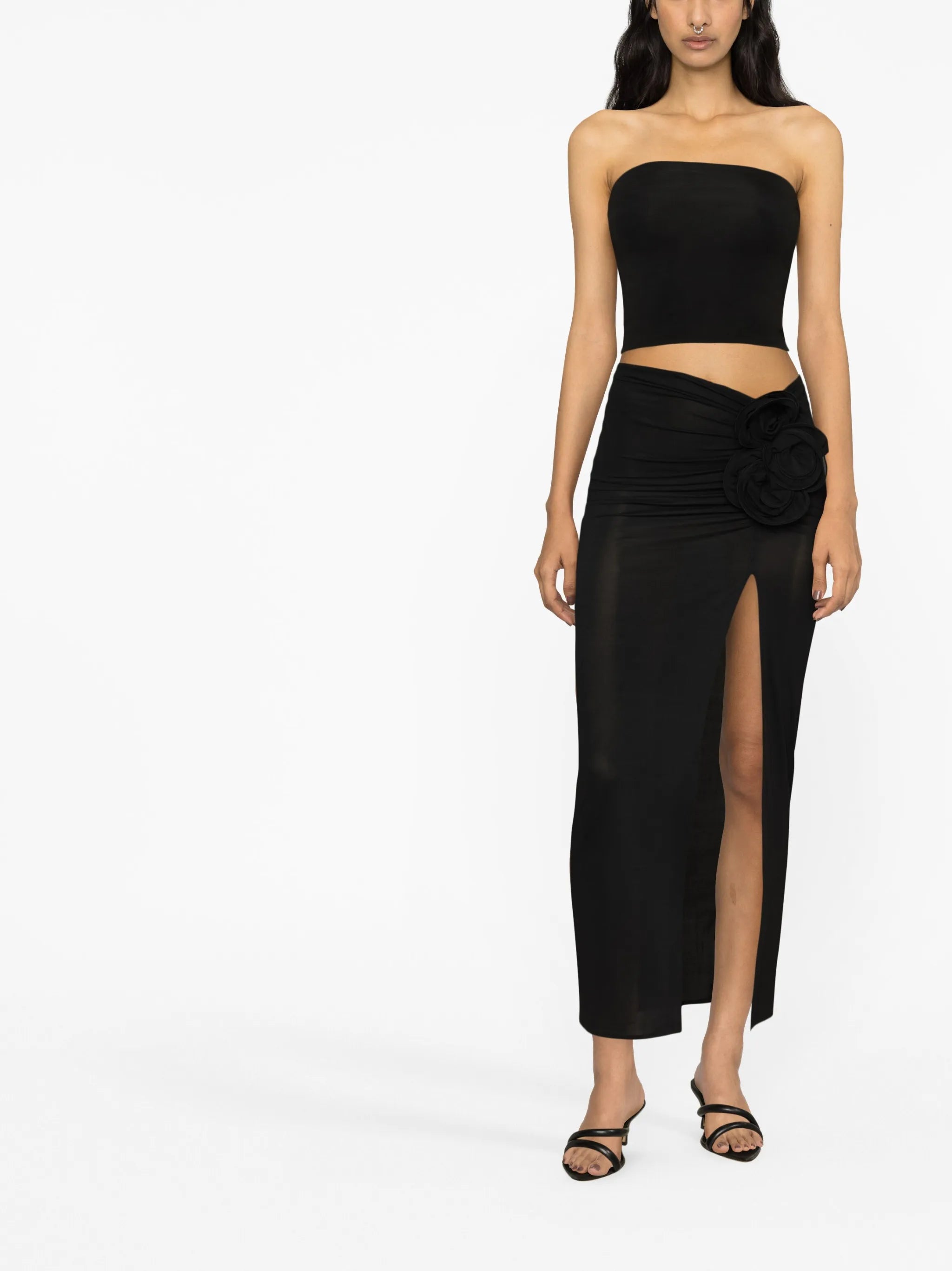 floral-detail wrap midi skirt