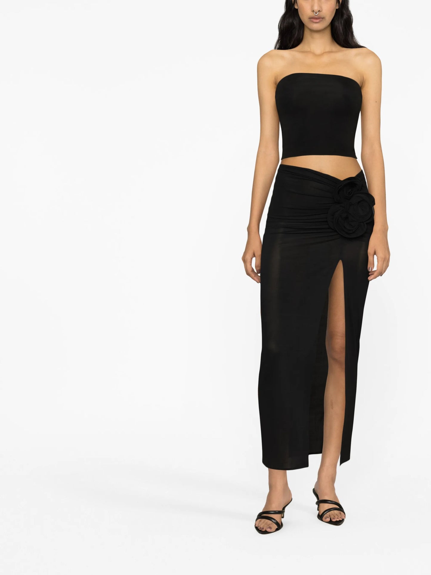 floral-detail wrap midi skirt
