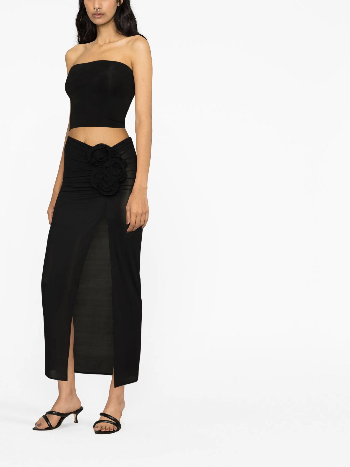 floral-detail wrap midi skirt