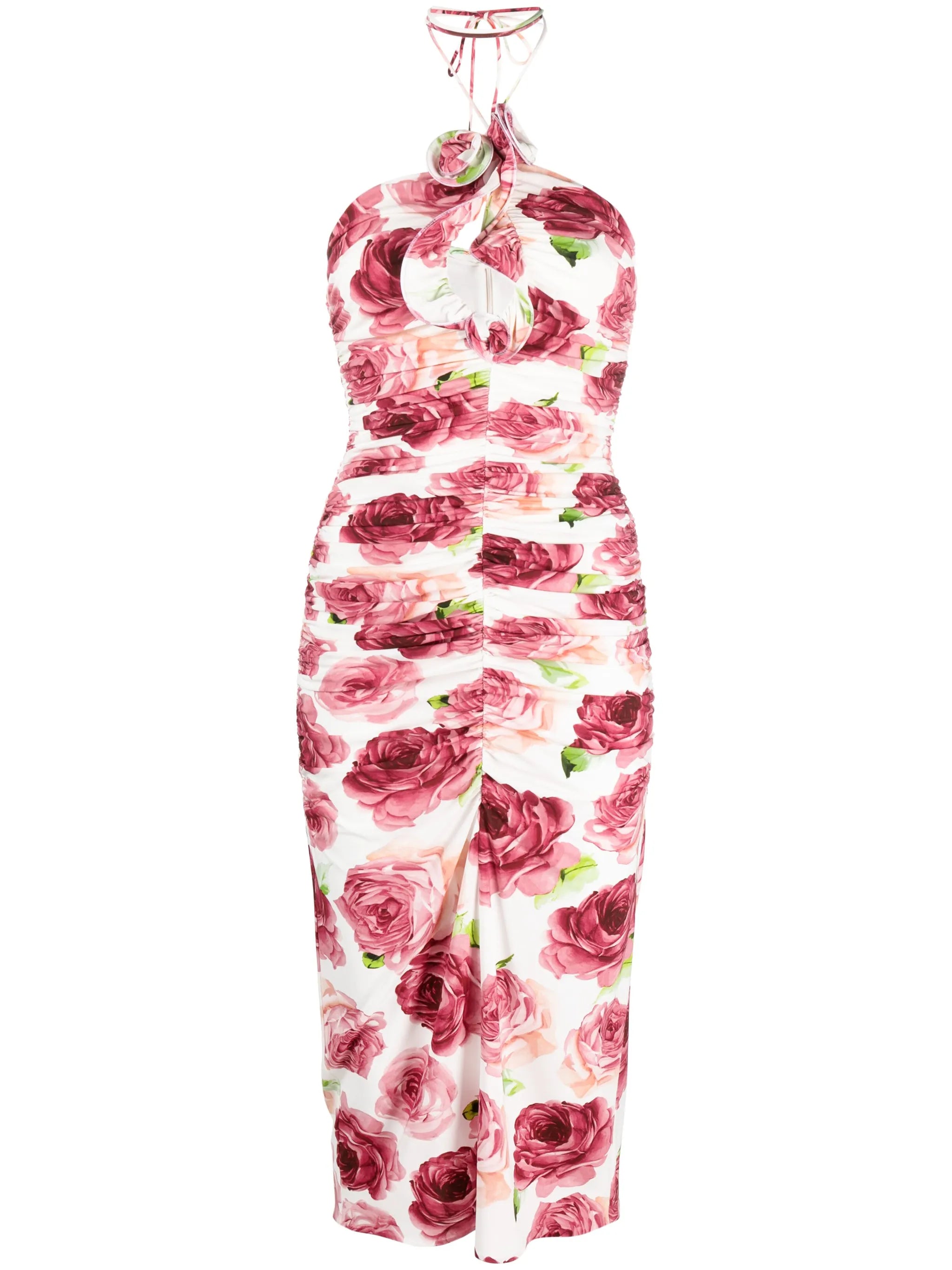 ruched halterneck midi dress