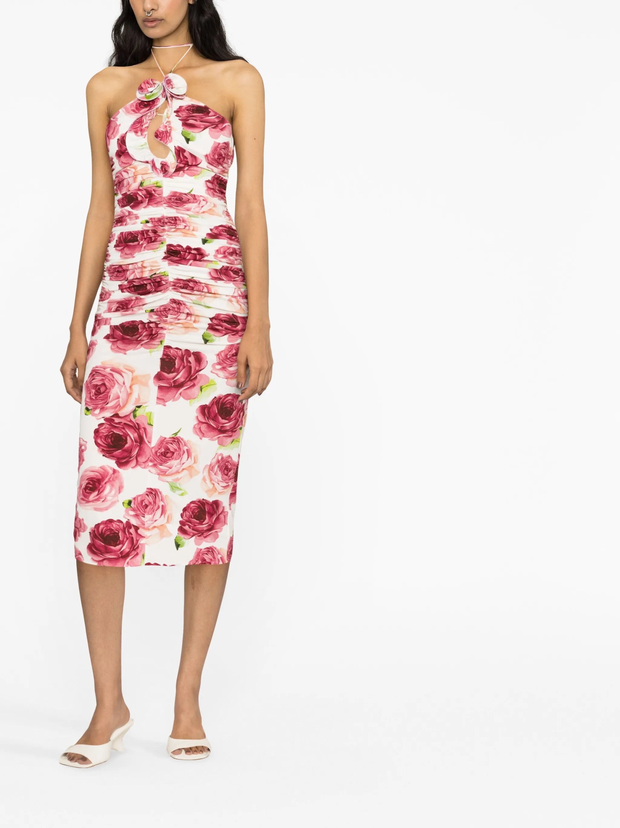 ruched halterneck midi dress