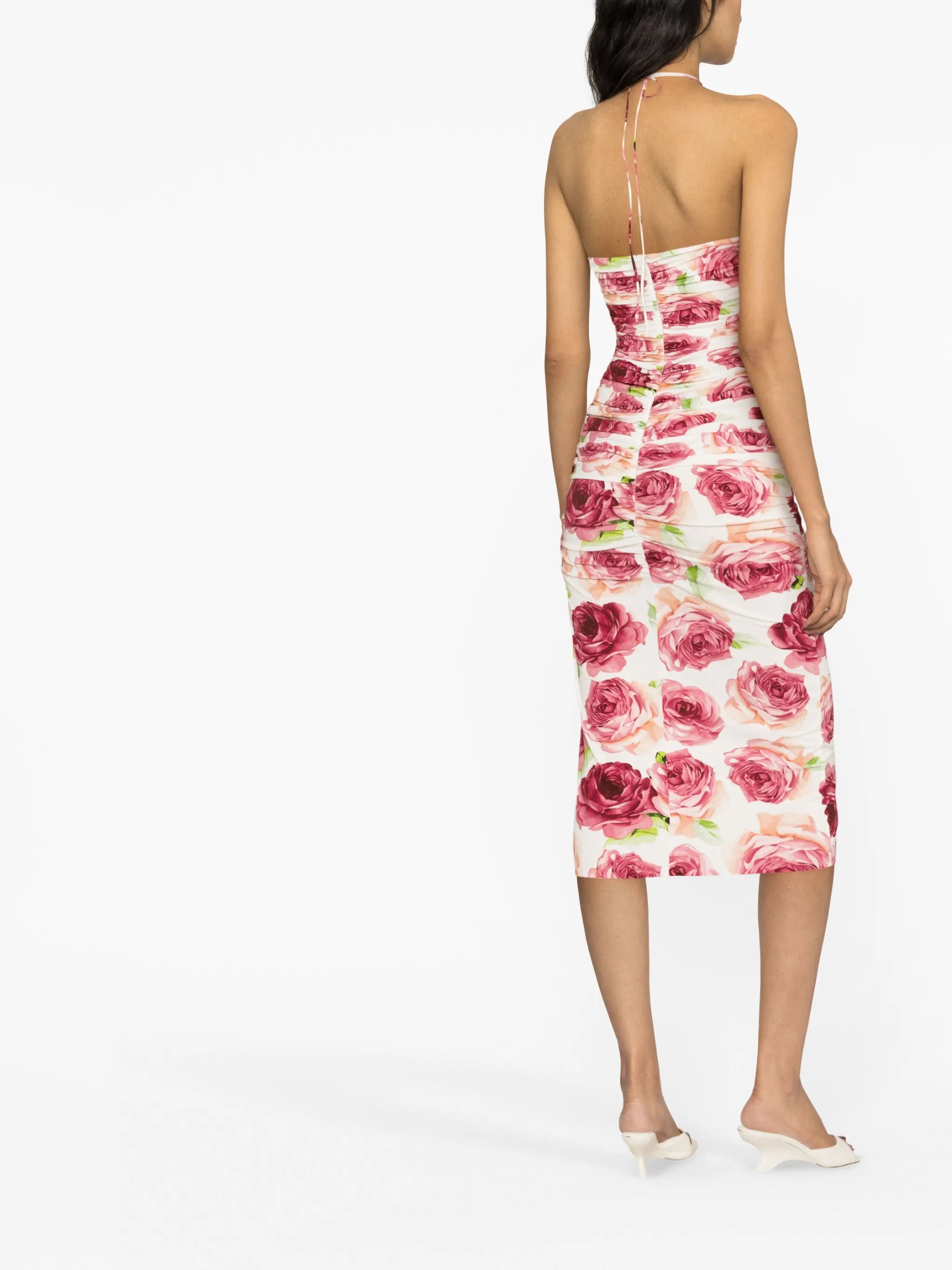 ruched halterneck midi dress