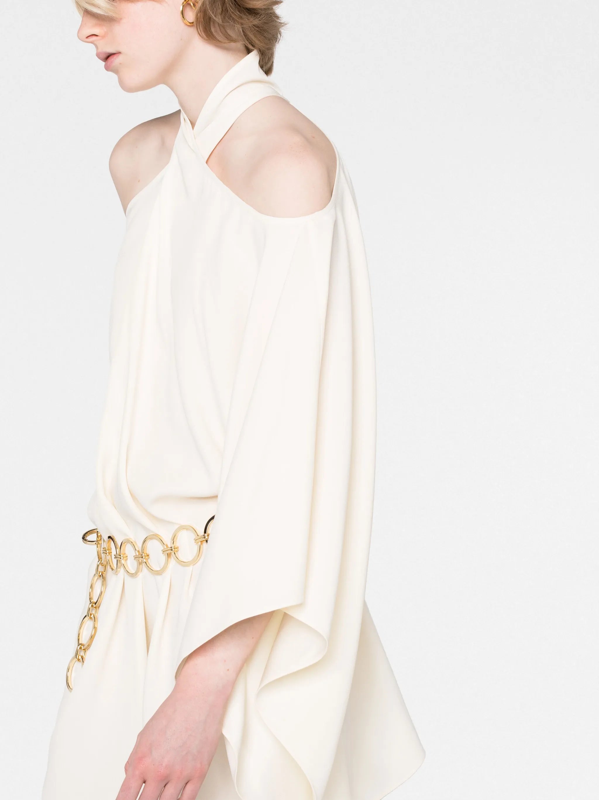 halterneck belted-waist mini dress