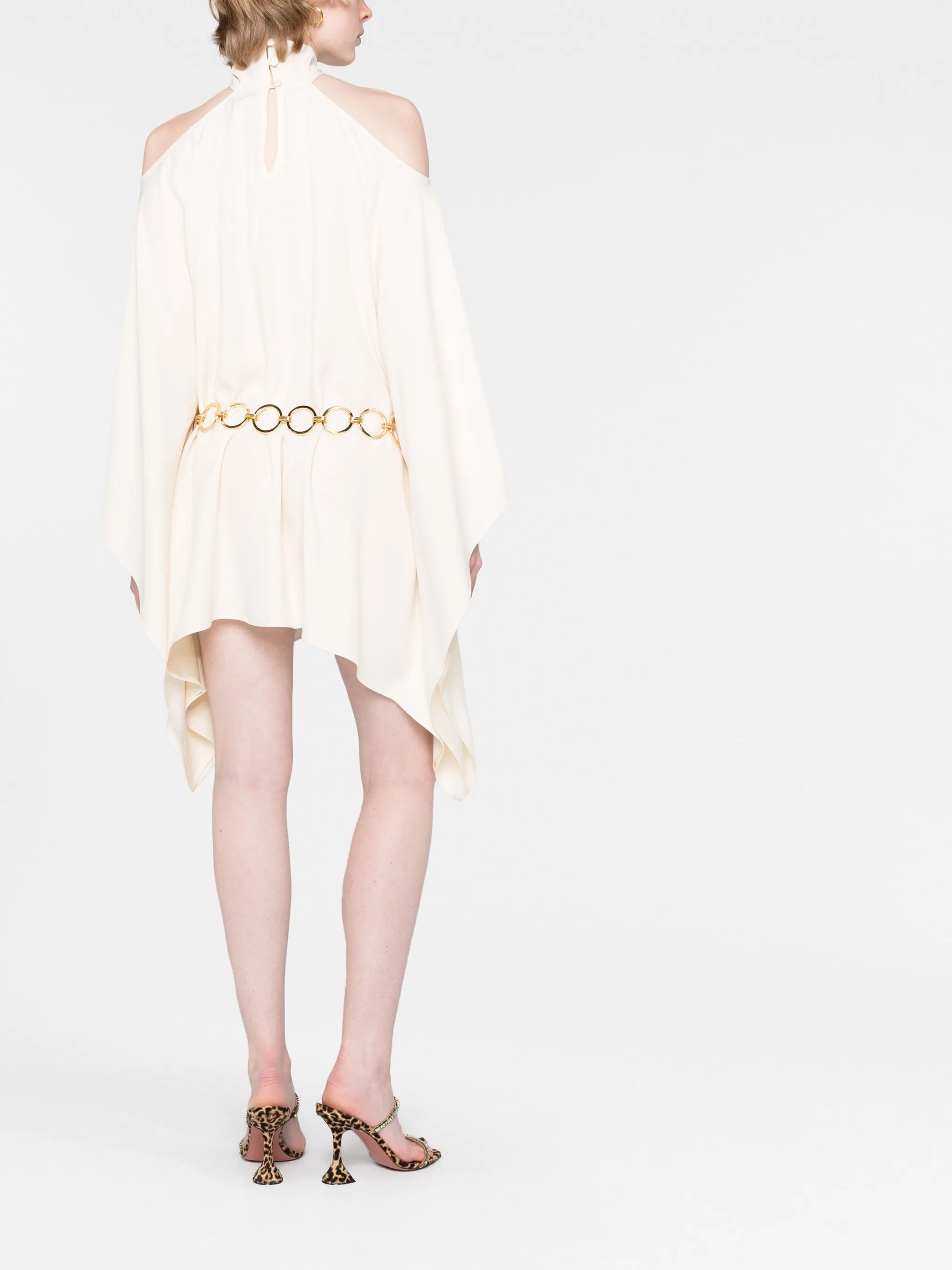 halterneck belted-waist mini dress