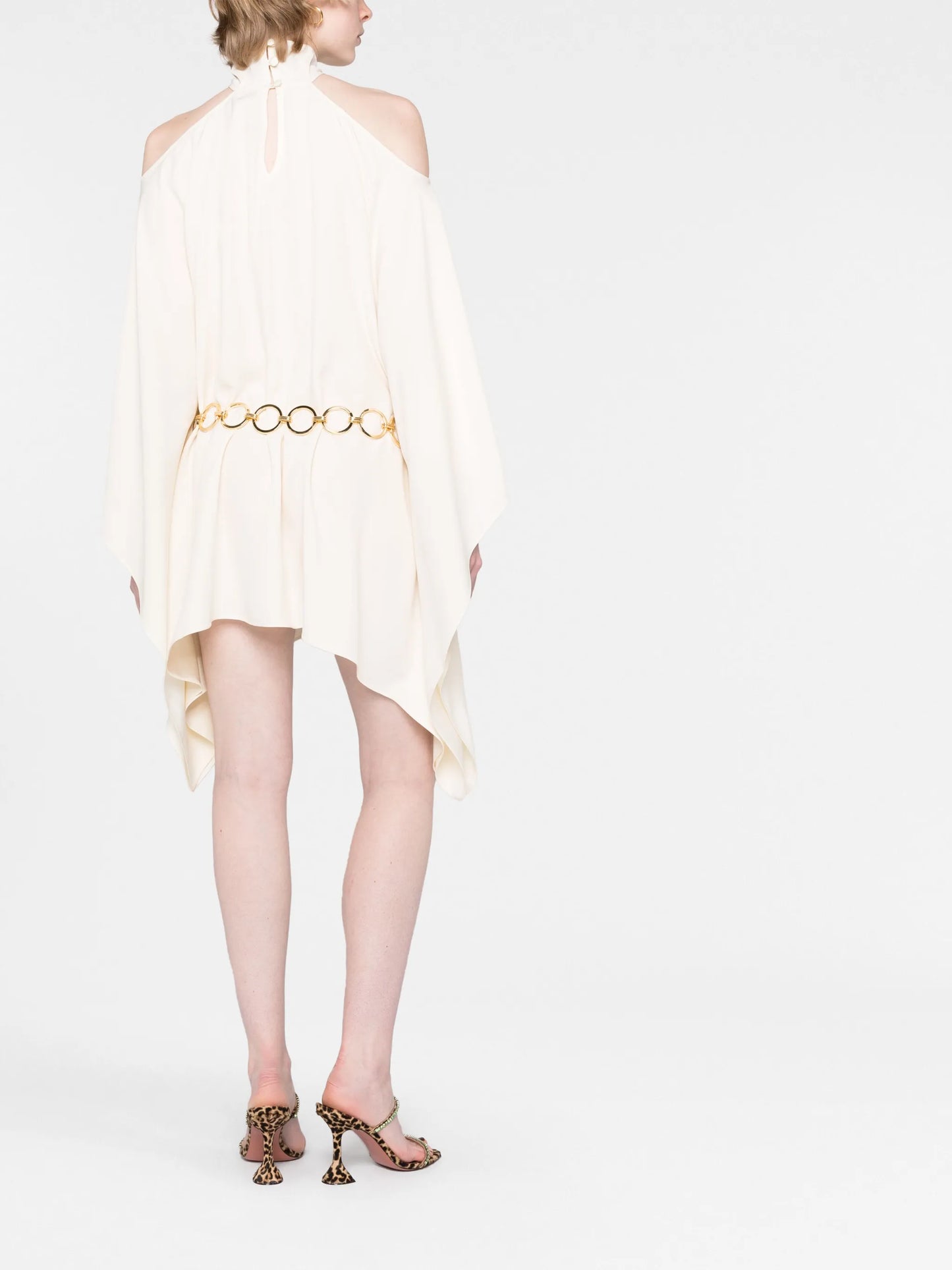 halterneck belted-waist mini dress