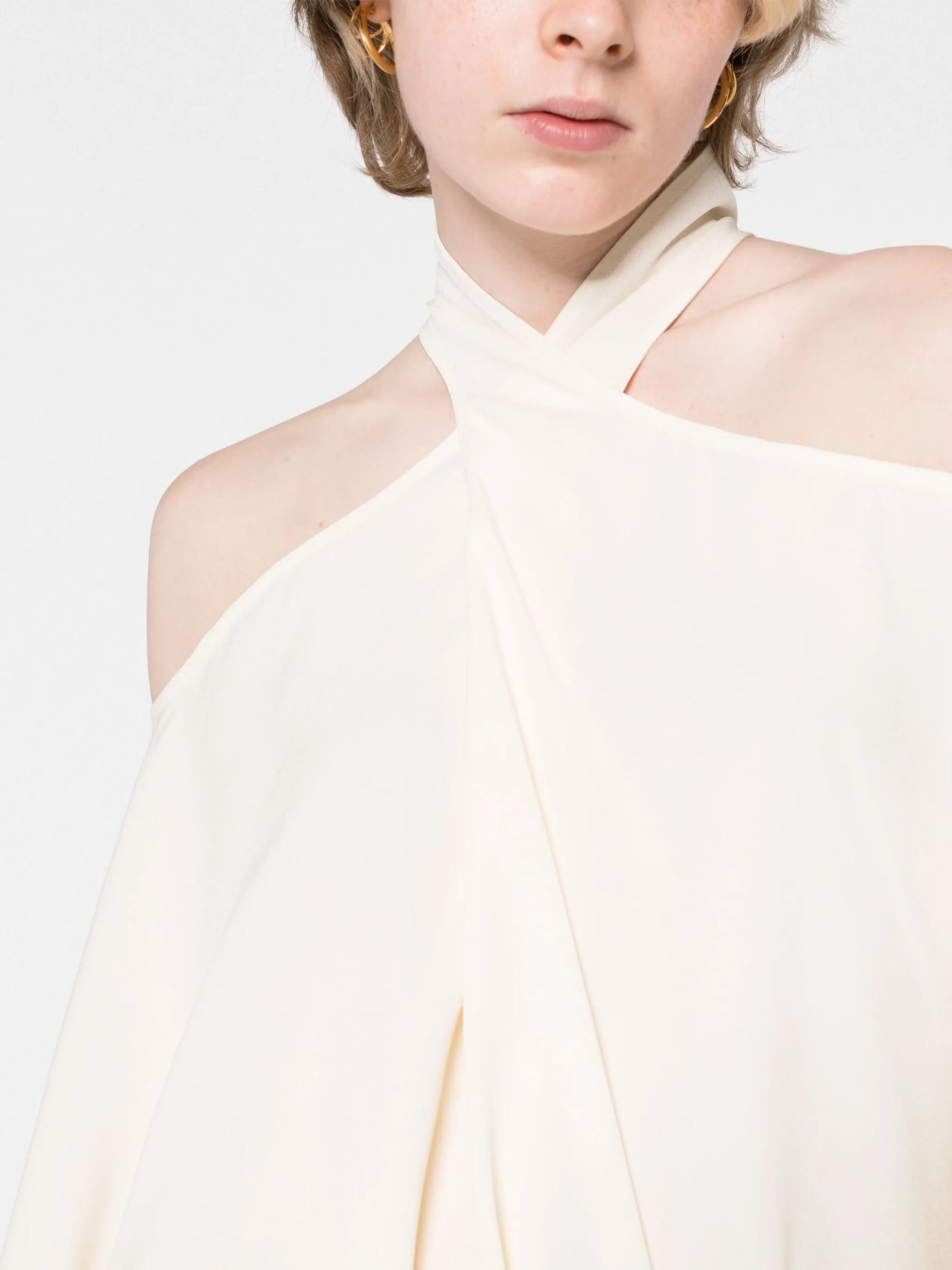 halterneck belted-waist mini dress