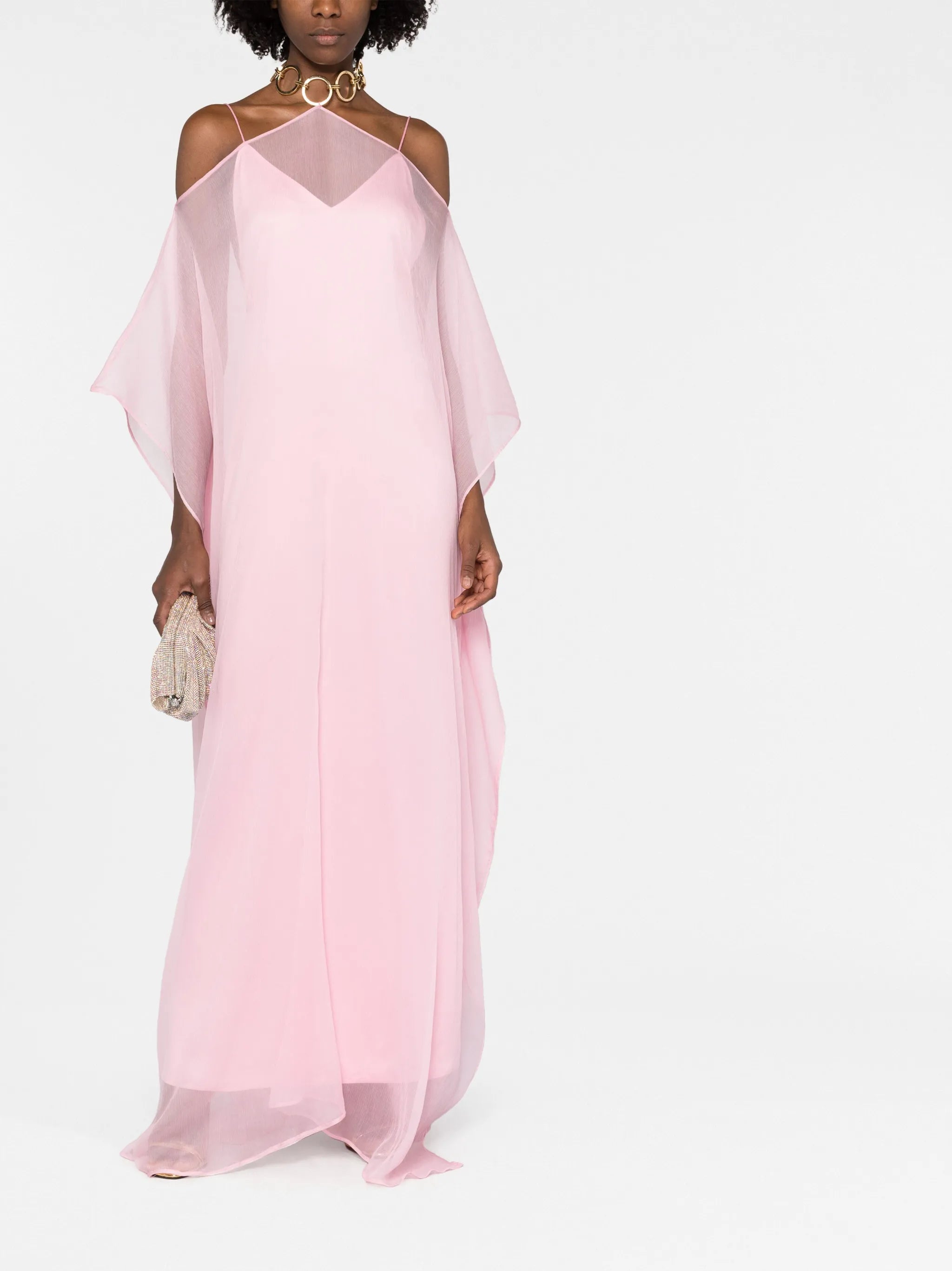 Spirito layered halterneck silk maxi gown