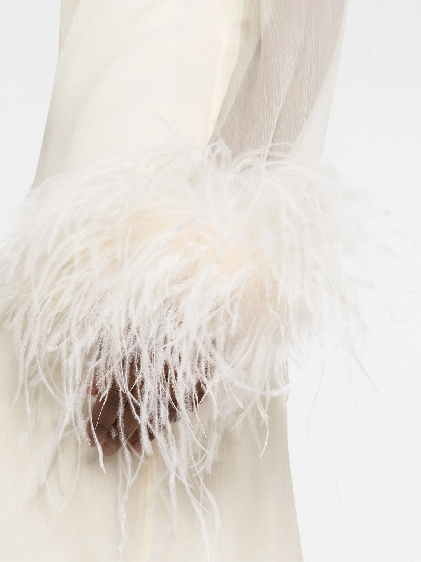 feather-trim long-sleeve dress