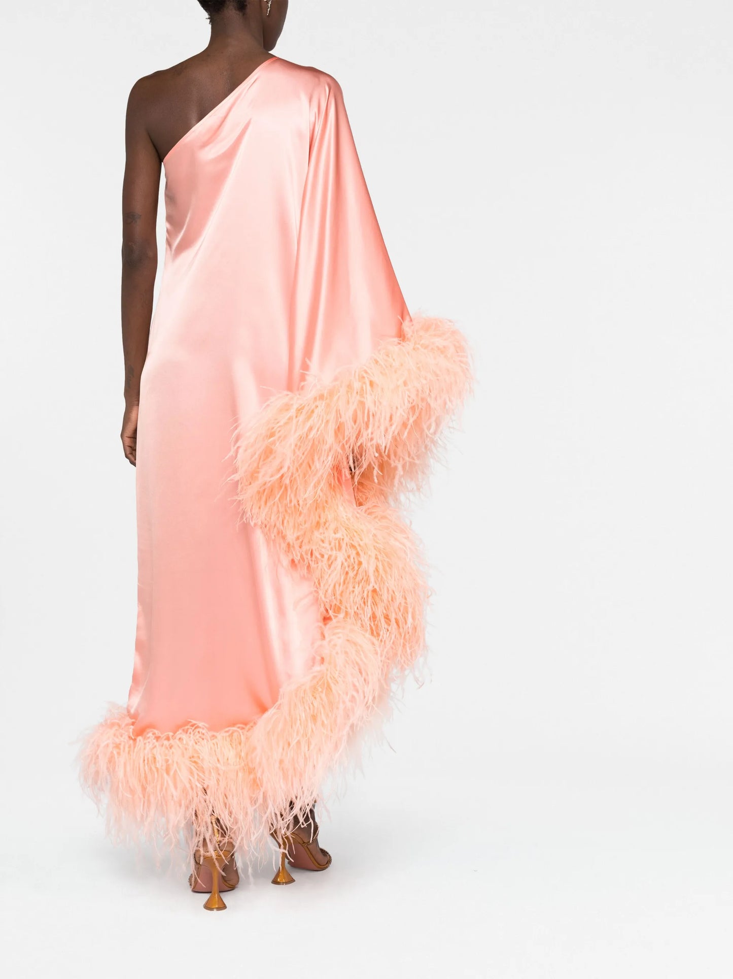 Ubud feather-trim satin gown