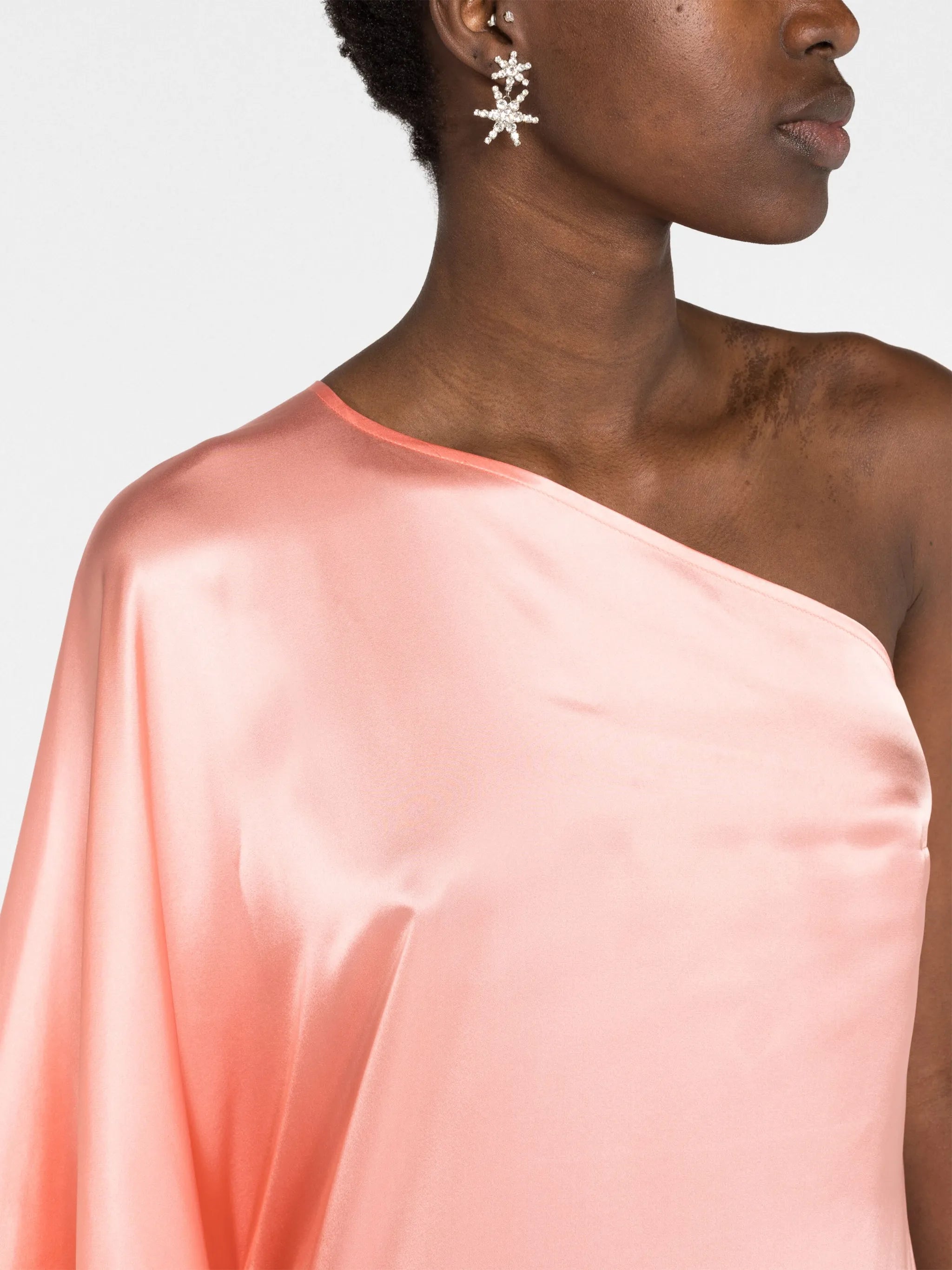 Ubud feather-trim satin gown