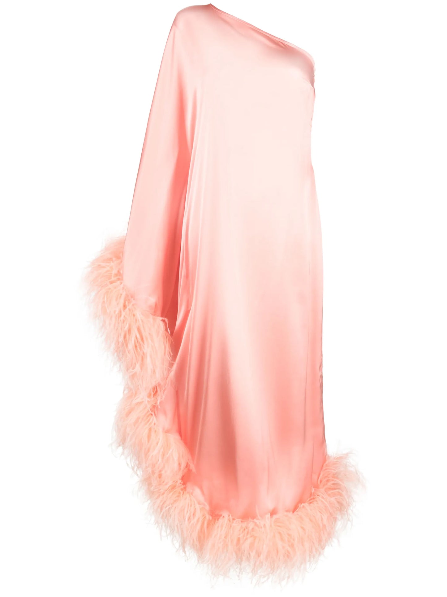 Ubud feather-trim satin gown