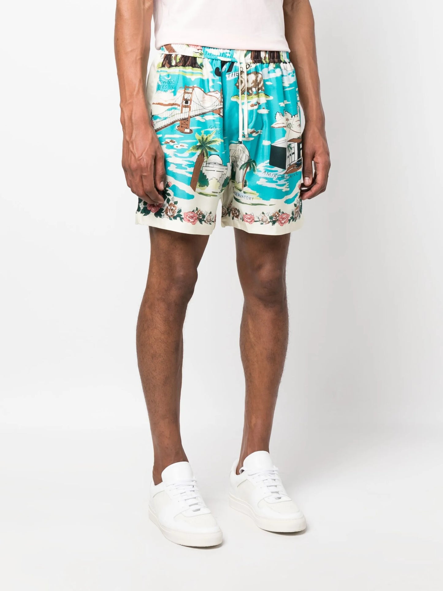 graphic-print silk shorts