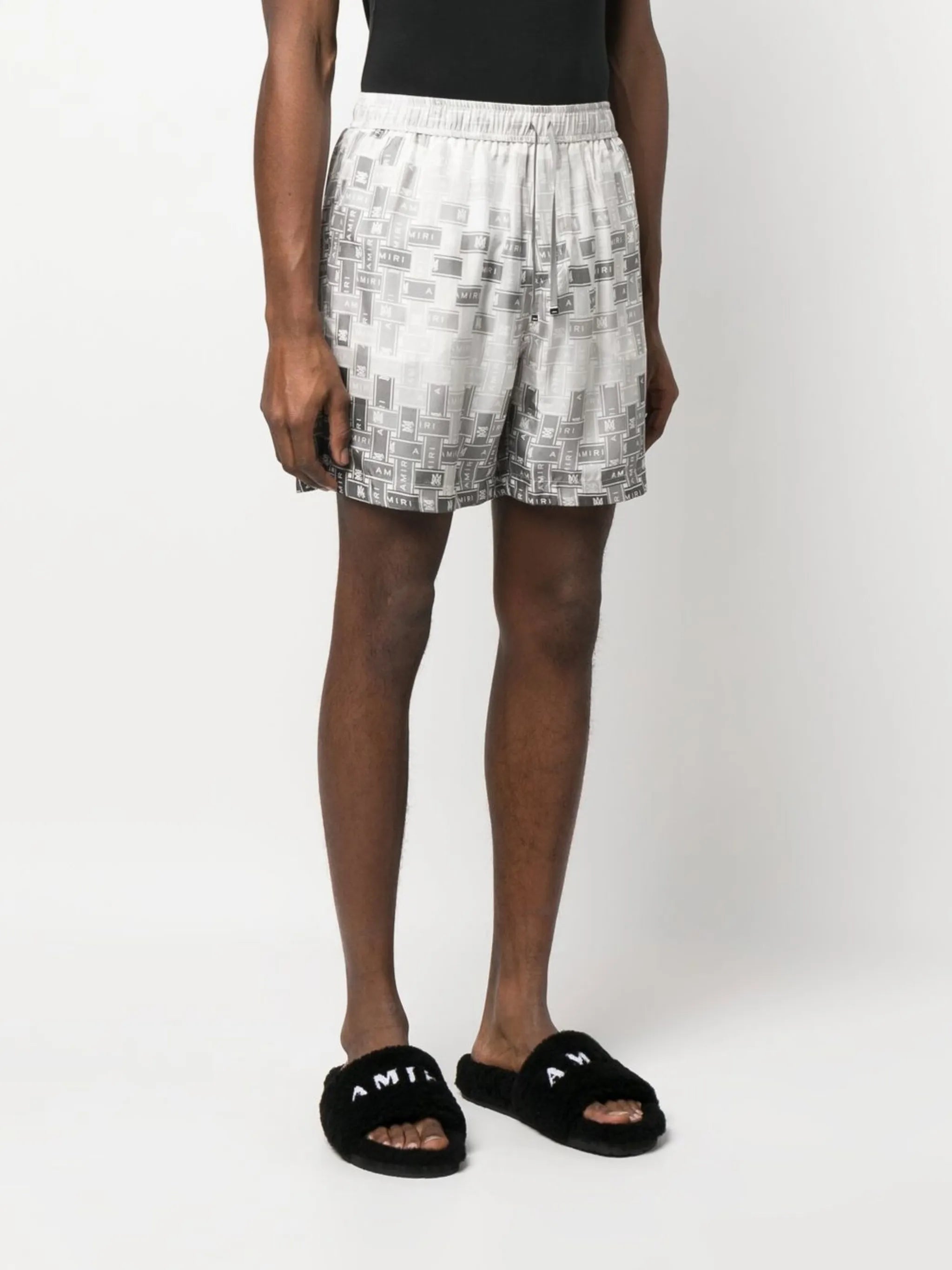 pattern-logo-printed silk shorts