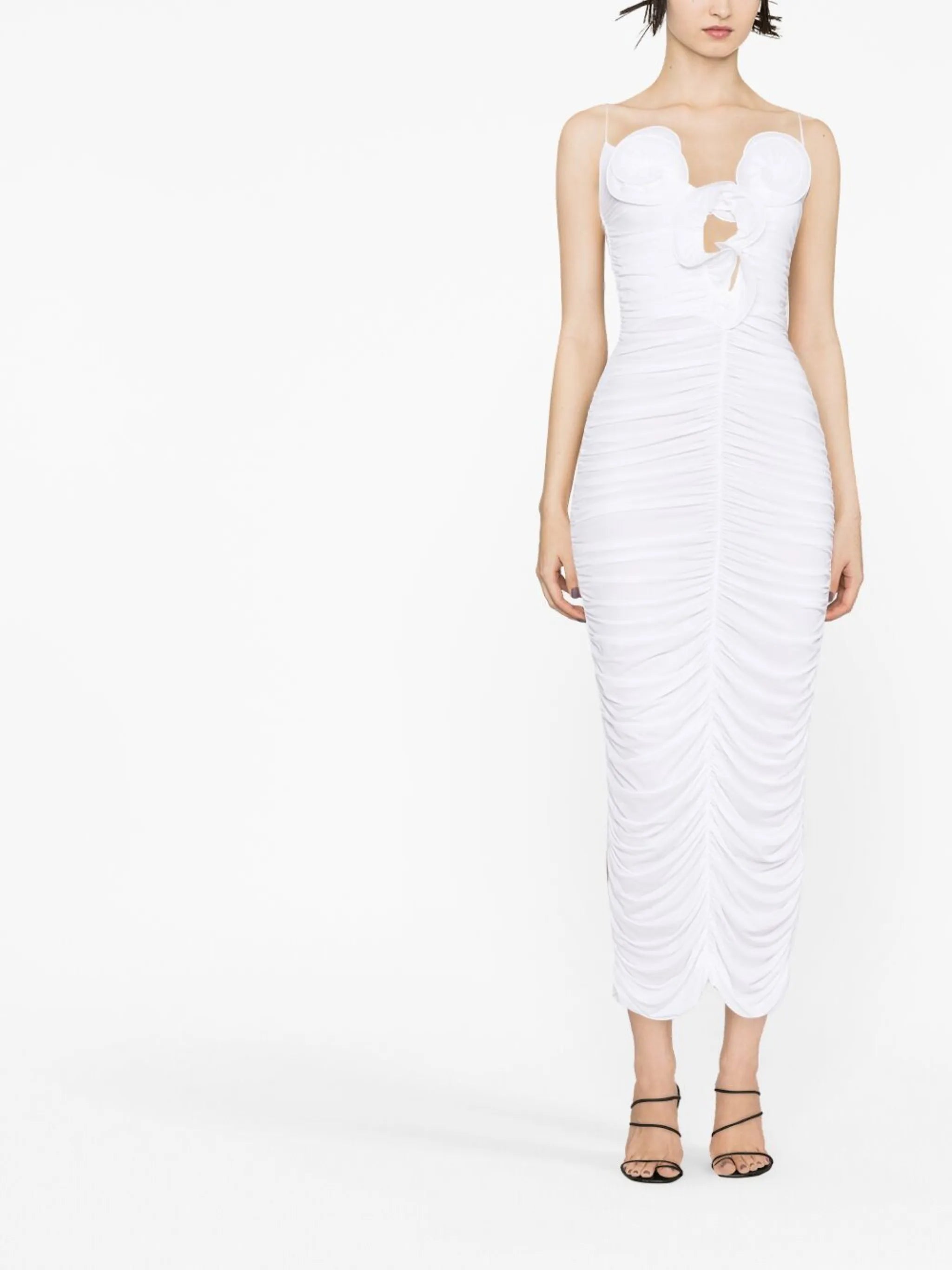 floral motif ruched midi dress