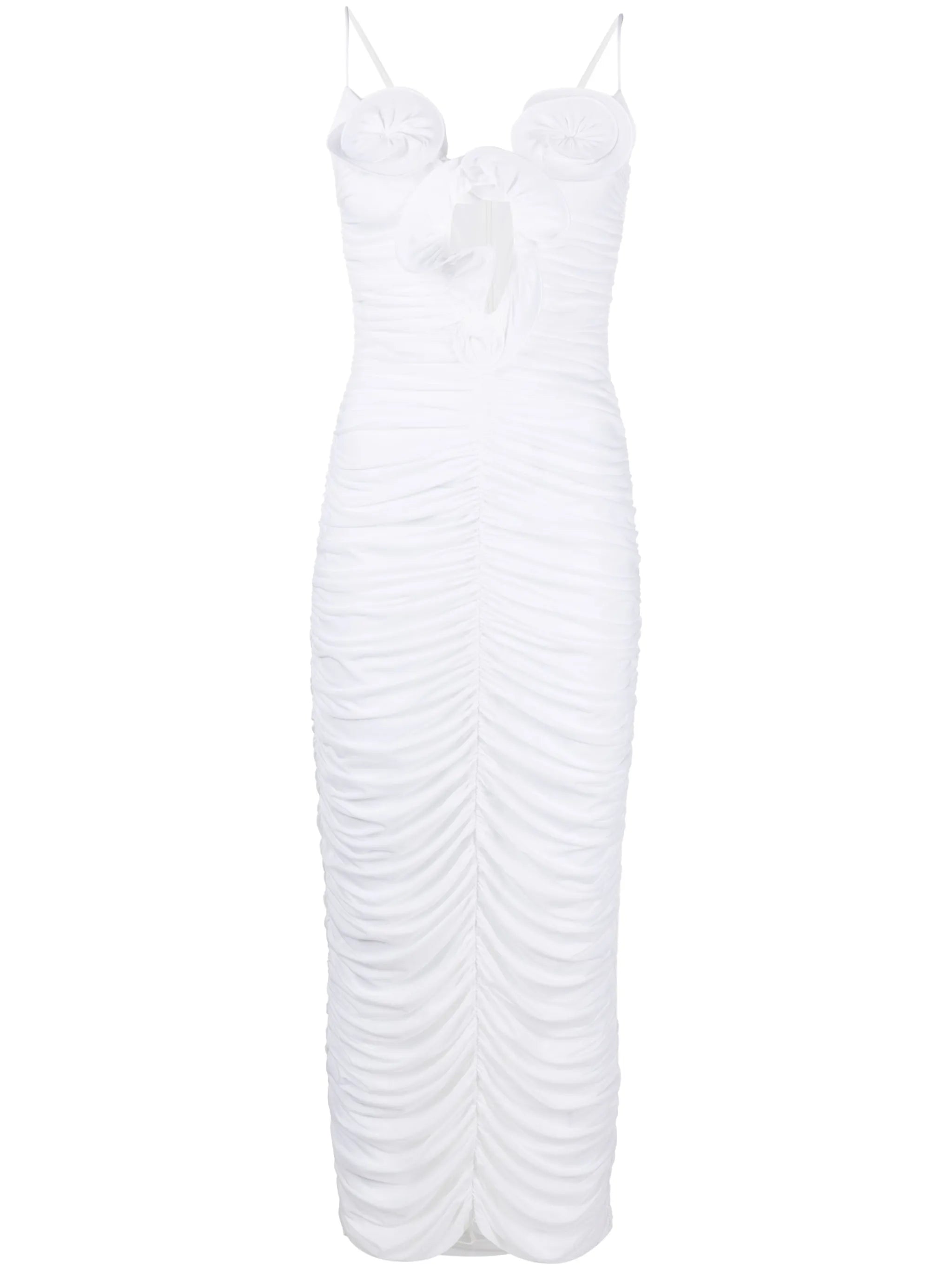 floral motif ruched midi dress