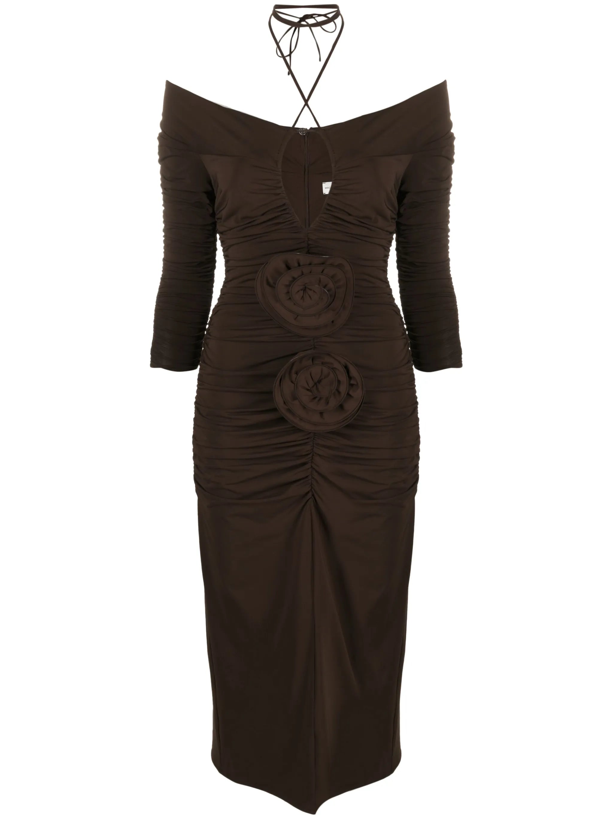 floral-appliqué off-shoulder dress