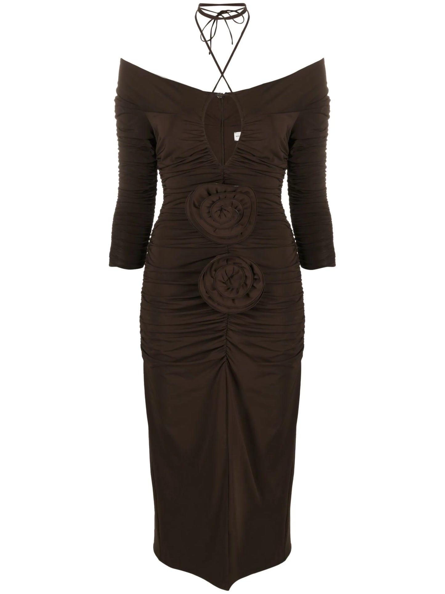 floral-appliqué off-shoulder dress